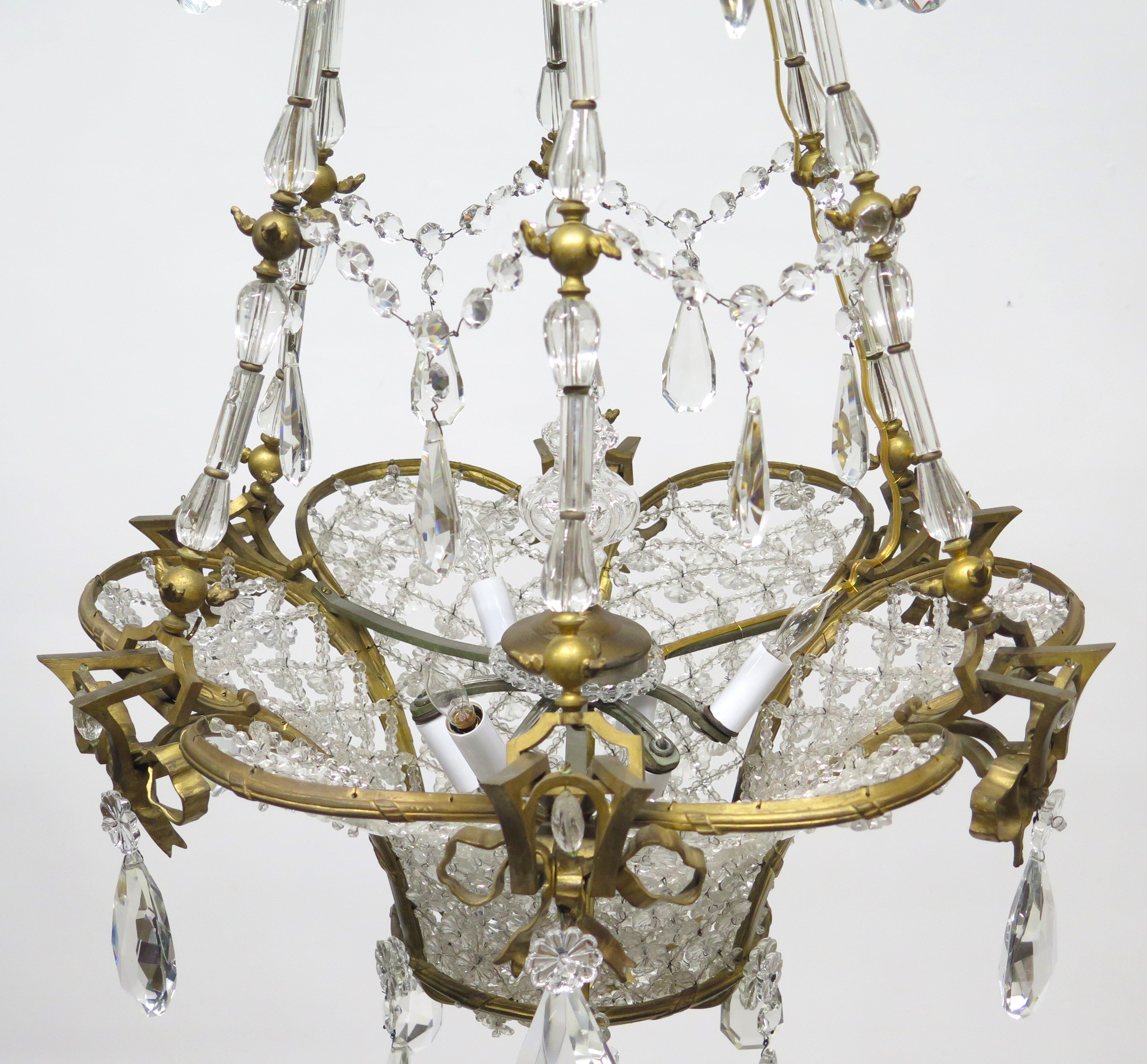 19th Century French Gilt Bronze and Crystal Basket  Shaped Chandelier