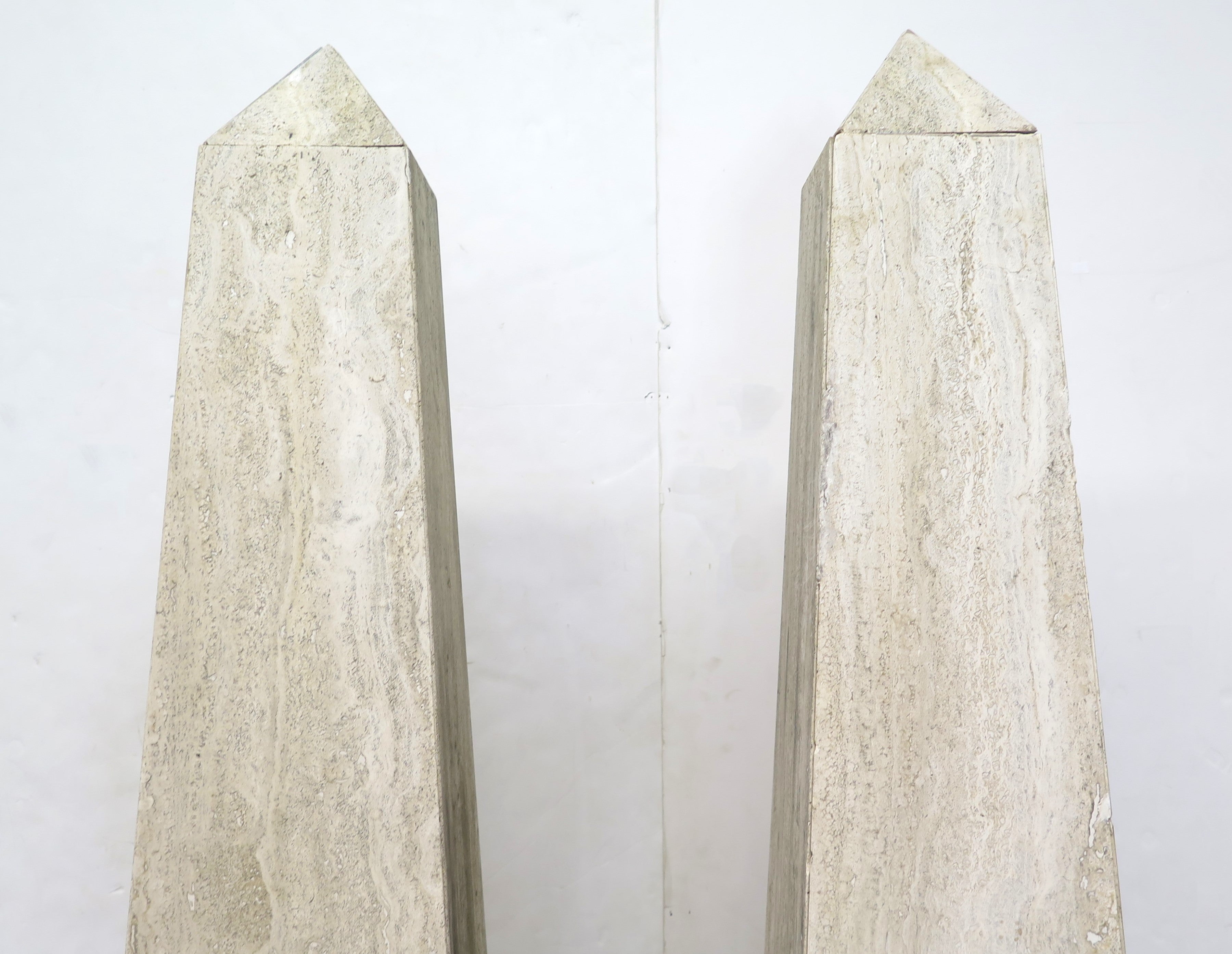 A Pair of Italian Travertine Obelisks