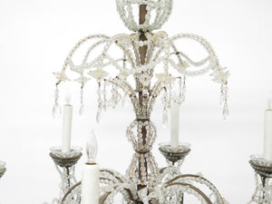 Italian Baroque Style Iron, Cut And Beaded Glass Eight Light Chandelier