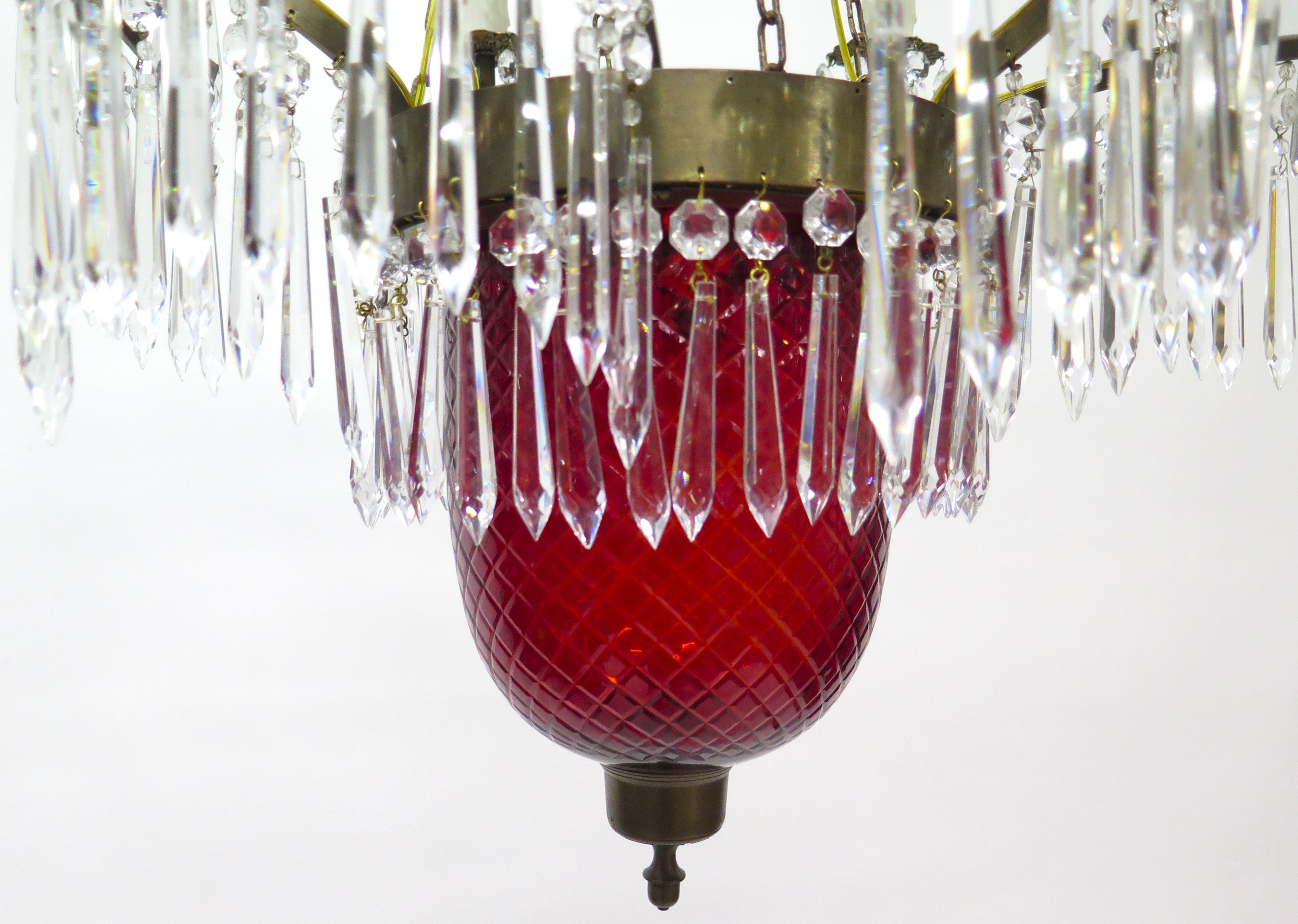 Russian Crystal and Cranberry Glass Hurricane Chandelier