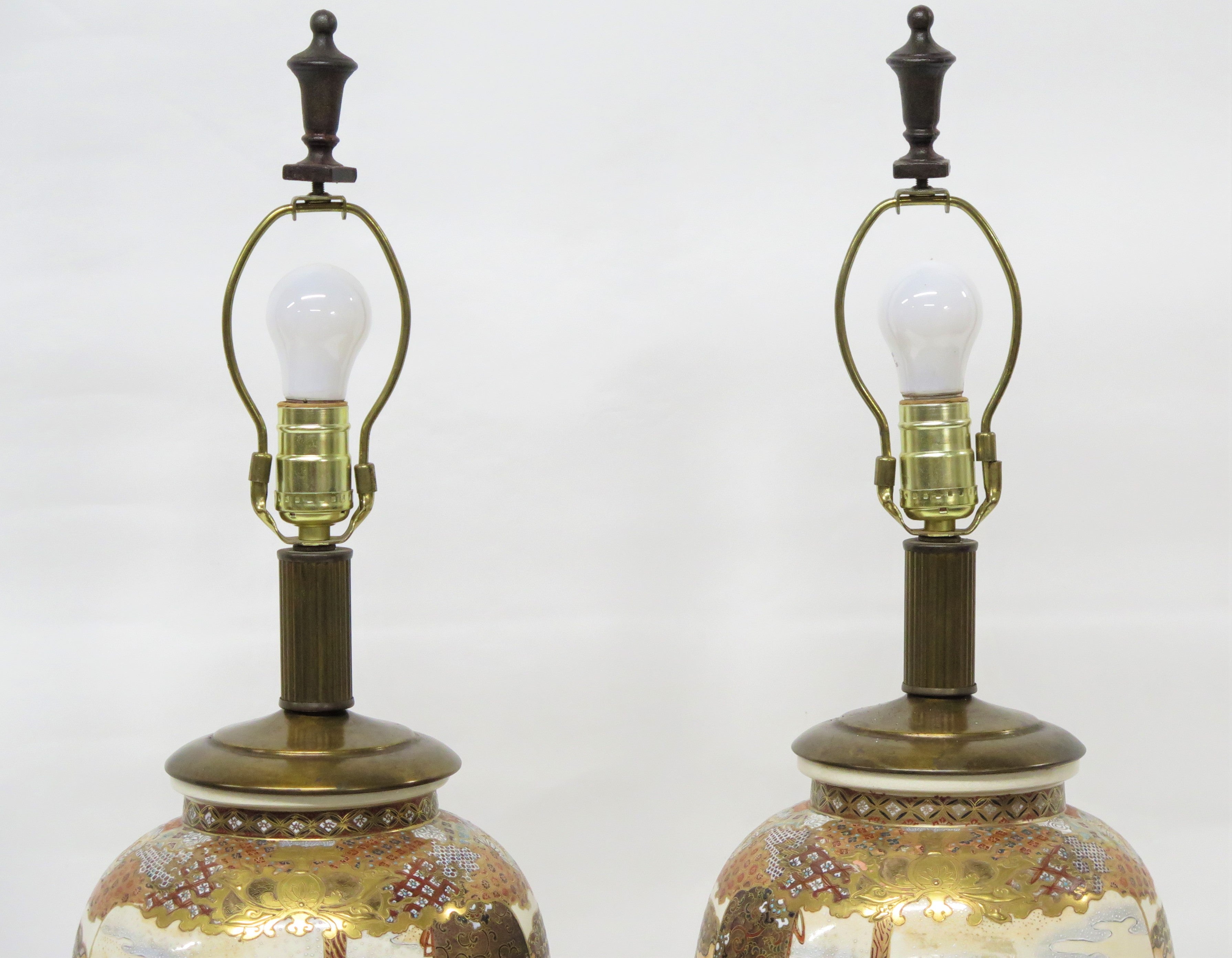 Pair of Japanese Satsuma Vases with Bronze Mounts as Custom Lamps