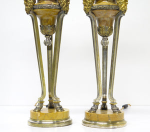 Pair of French Louis Philippe Siena Marble and Gilt Bronze Table Lamps