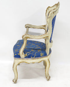 A 19th Century Venetian Painted and Parcel Gilt Arm Chair in the Rococo Style