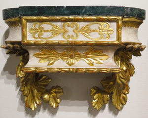 Pair of Carved Painted and Parcel Gilt Wall Brackets