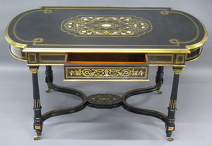 Napoleon III Center Table with Bone, Mother of Pearl, and Brass Inlay