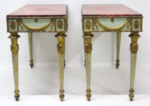 Neoclassic Style Painted Console Tables with Faux Marble Tops
