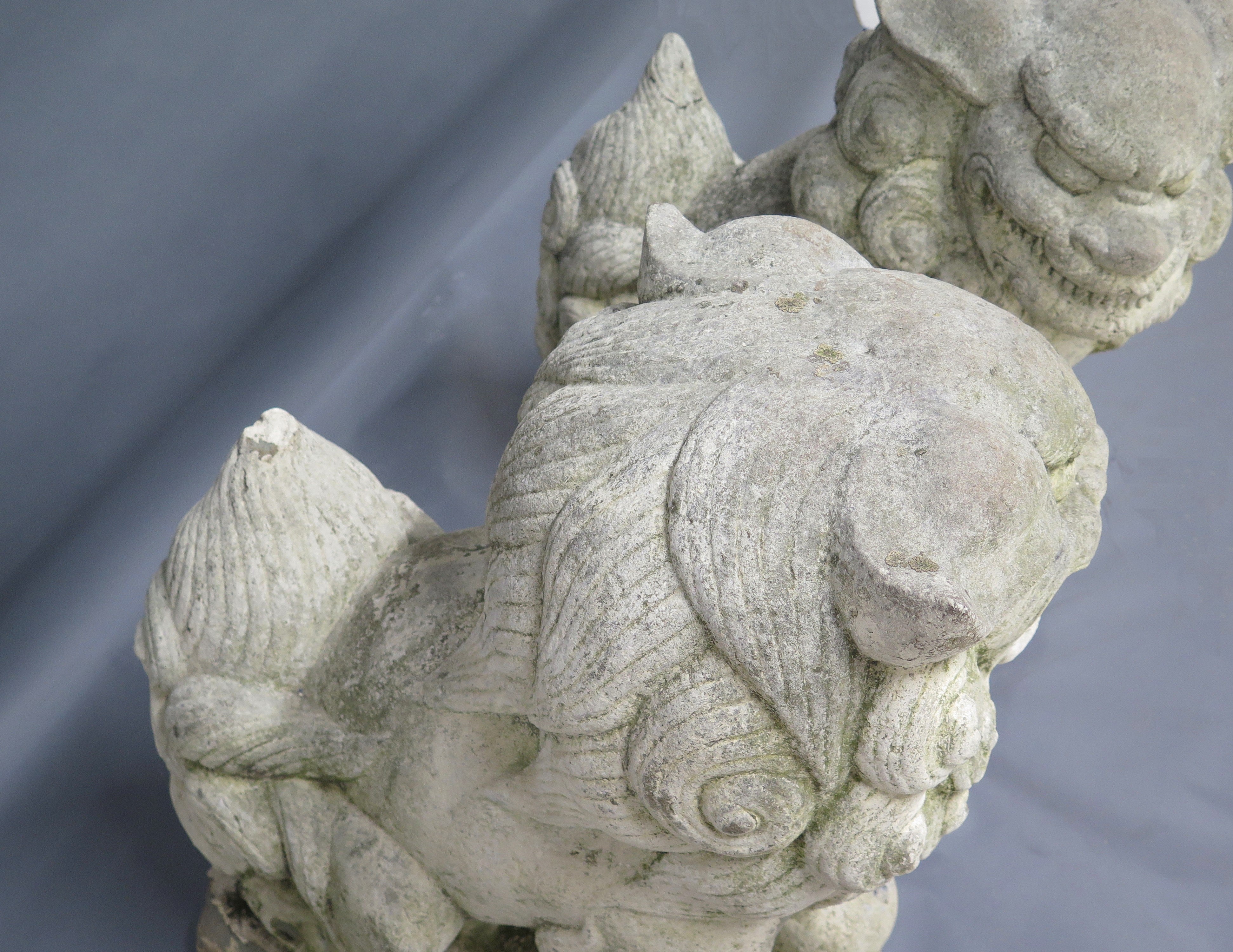 Pair of Large Scale Carved Stone Chinese Foo Dogs / Temple Lions