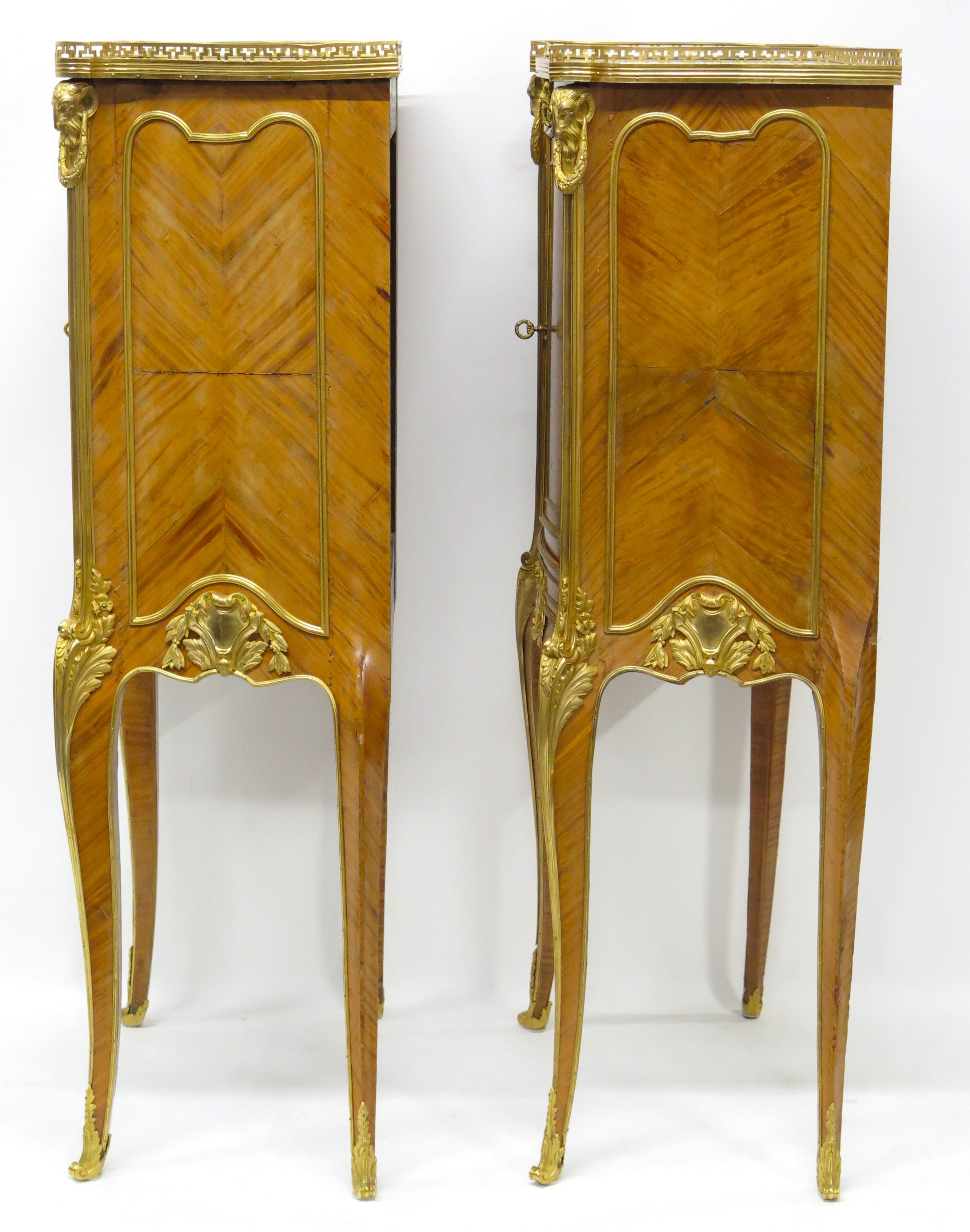 A Matched Pair of Louis XV / Transitional Ormolu-Mounted Parquetry Cabinets