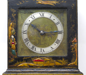 A Charming French Black Lacquer Chinoisorie Japanned Bracket Clock