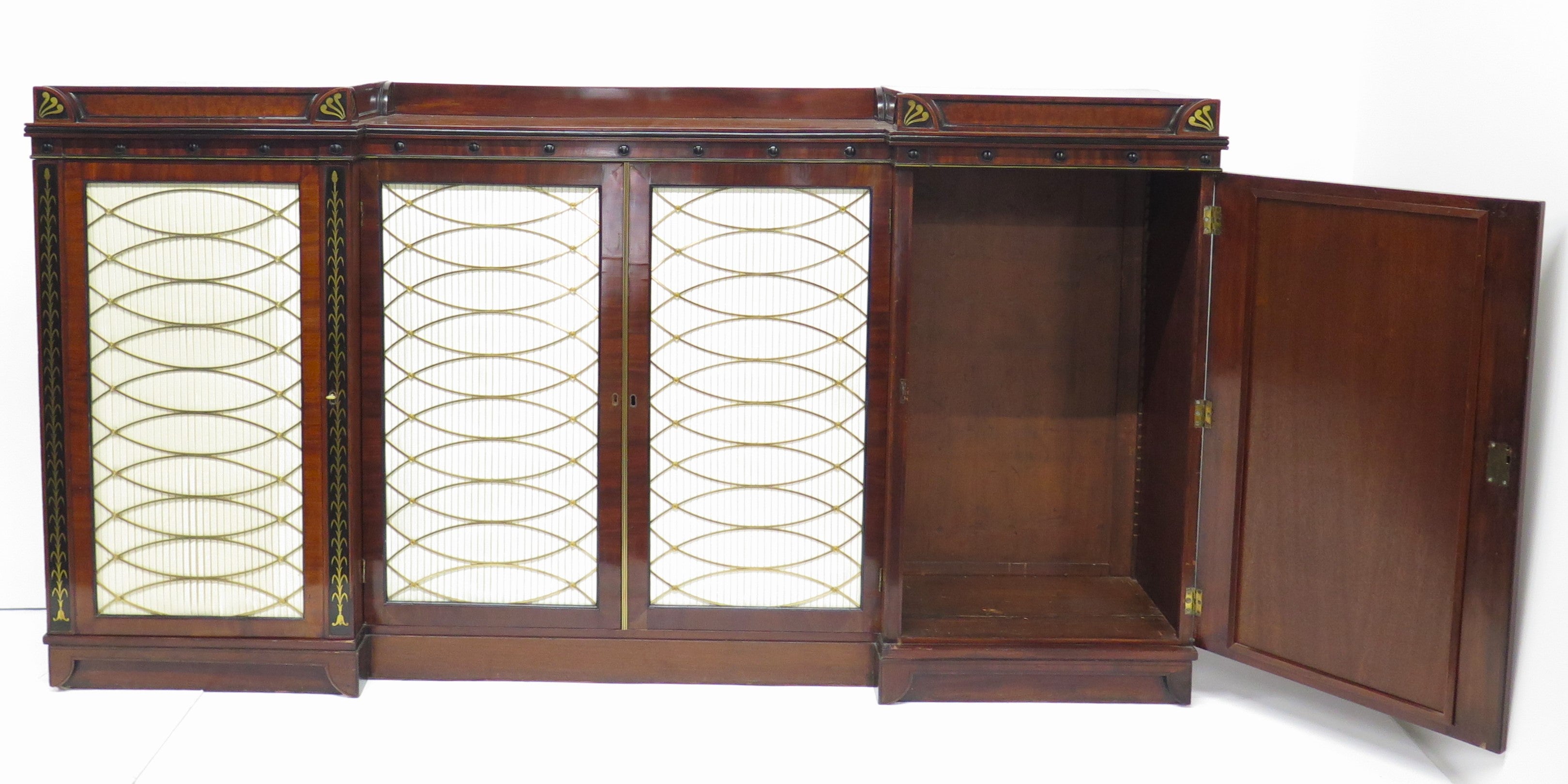 English Regency Brass Inlaid Mahogany and Ebony Cabinet