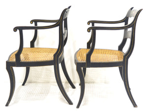 Pair of 19th Century English Black Painted Open Armchairs