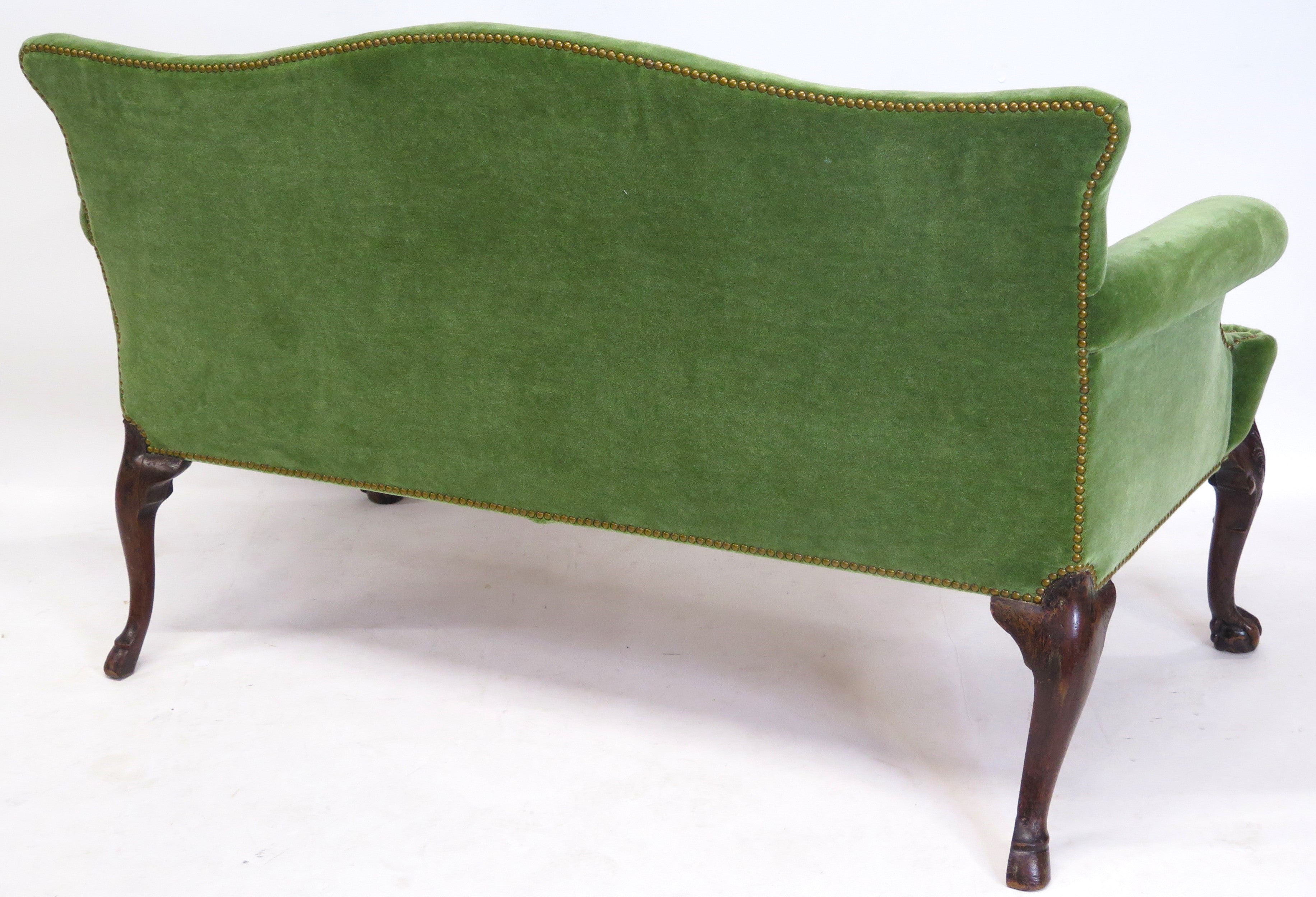 Early George II Settee, circa 1730s, in Moss Green Mohair Velvet