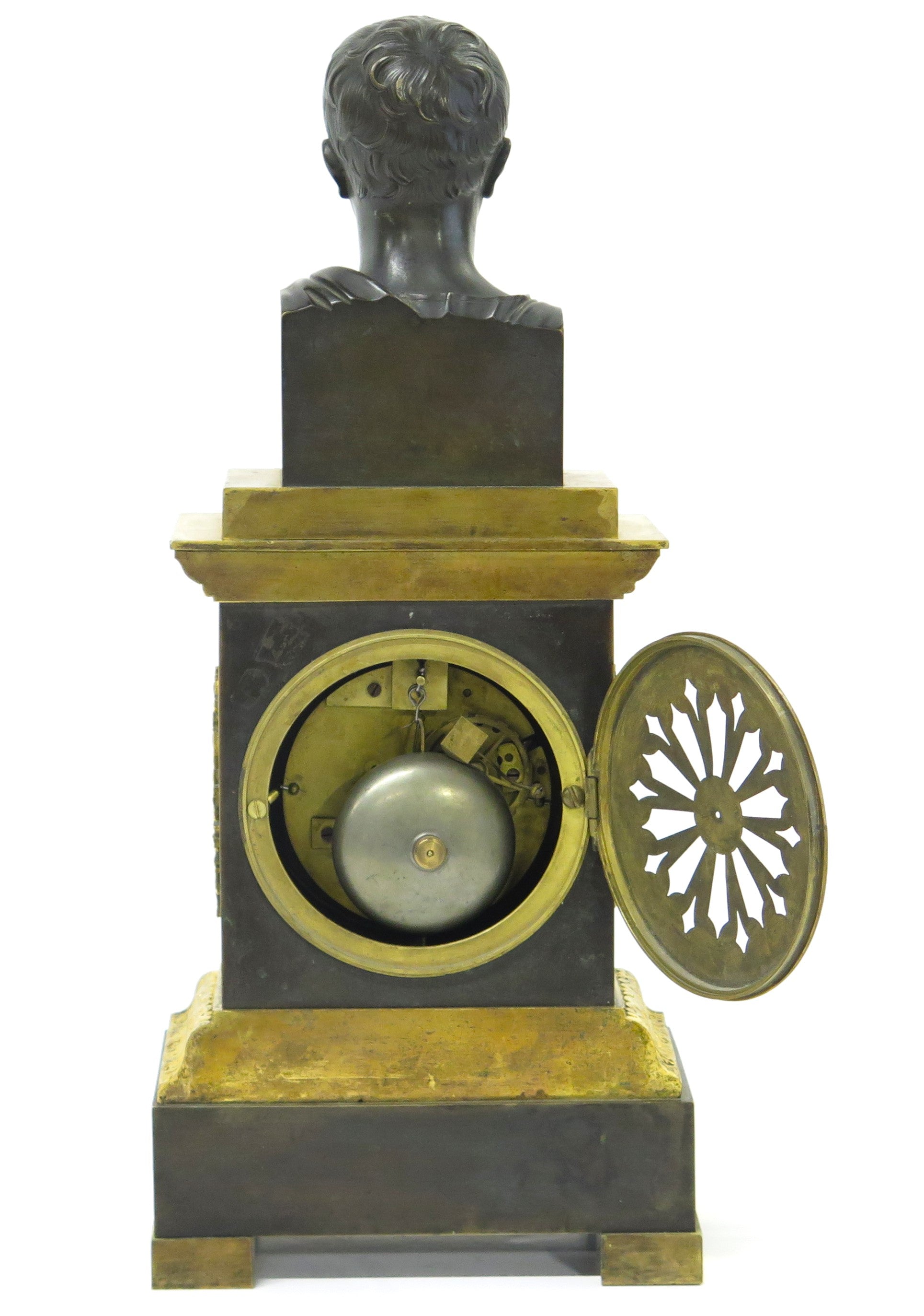 French Empire Patinated and Gilt Bronze Clock by Cleret