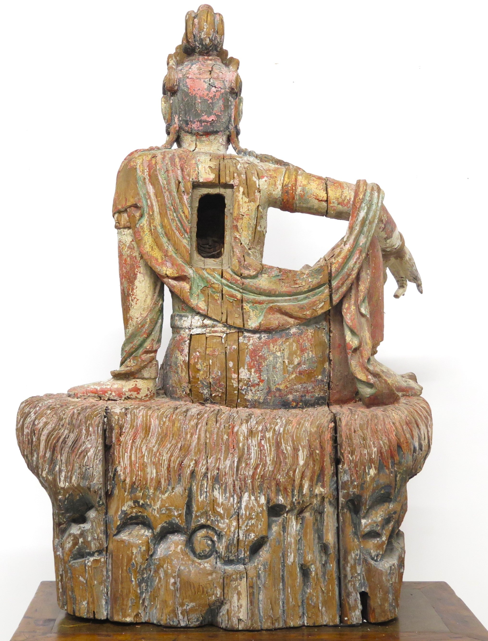 Large Carved Wood Chinese Water-Moon Guanyin