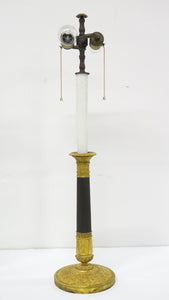 Pair of Charles X Bronze Doré and Patinated Bronze Candlesticks as Custom Lamps