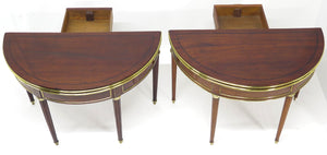 A Beatiful "Near" Pair of Louis XVI Style Mahogany and Brass Mounted Demilune Games Tables