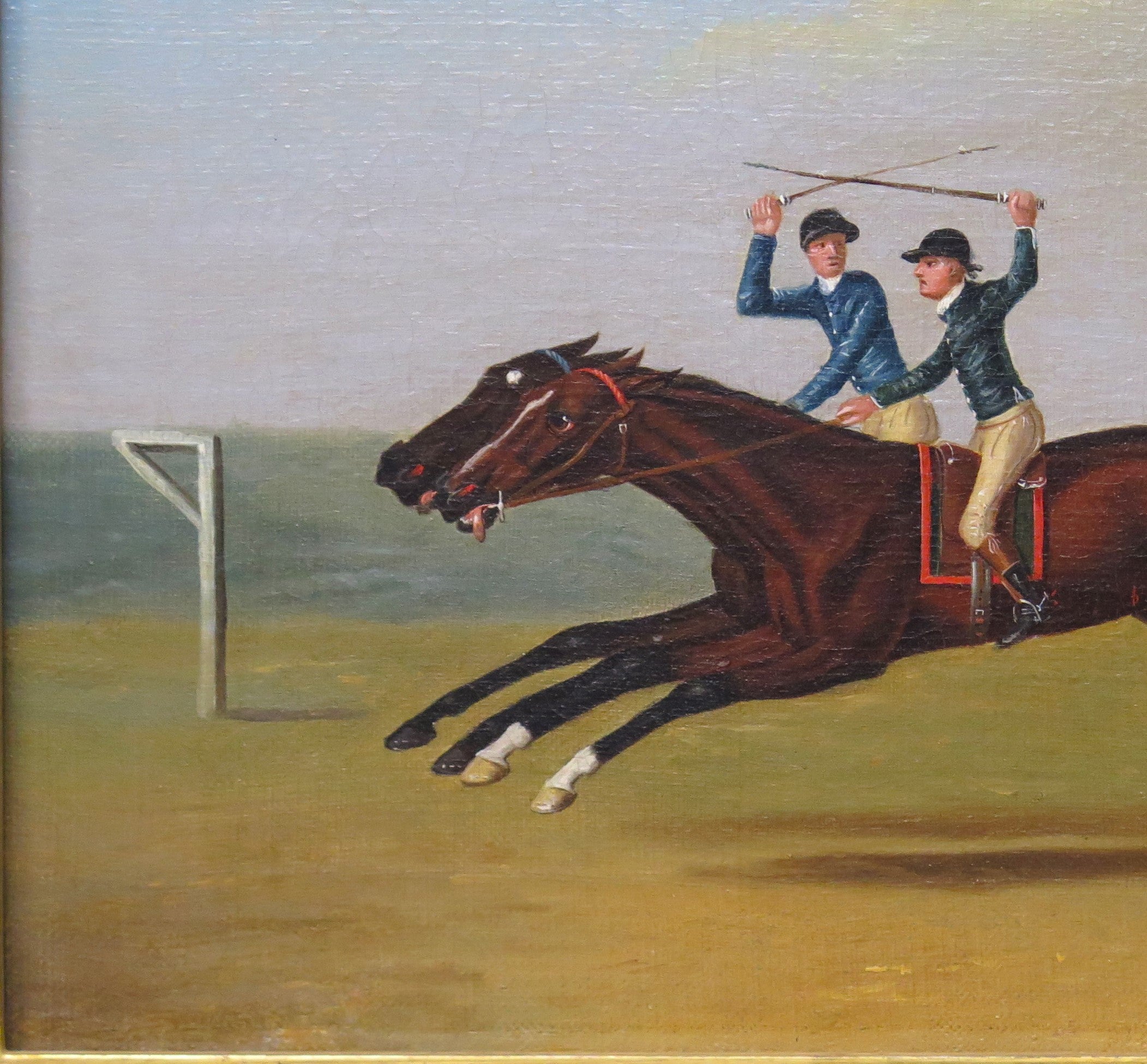 Late Georgian Oil on Canvas Horses with Jockeys