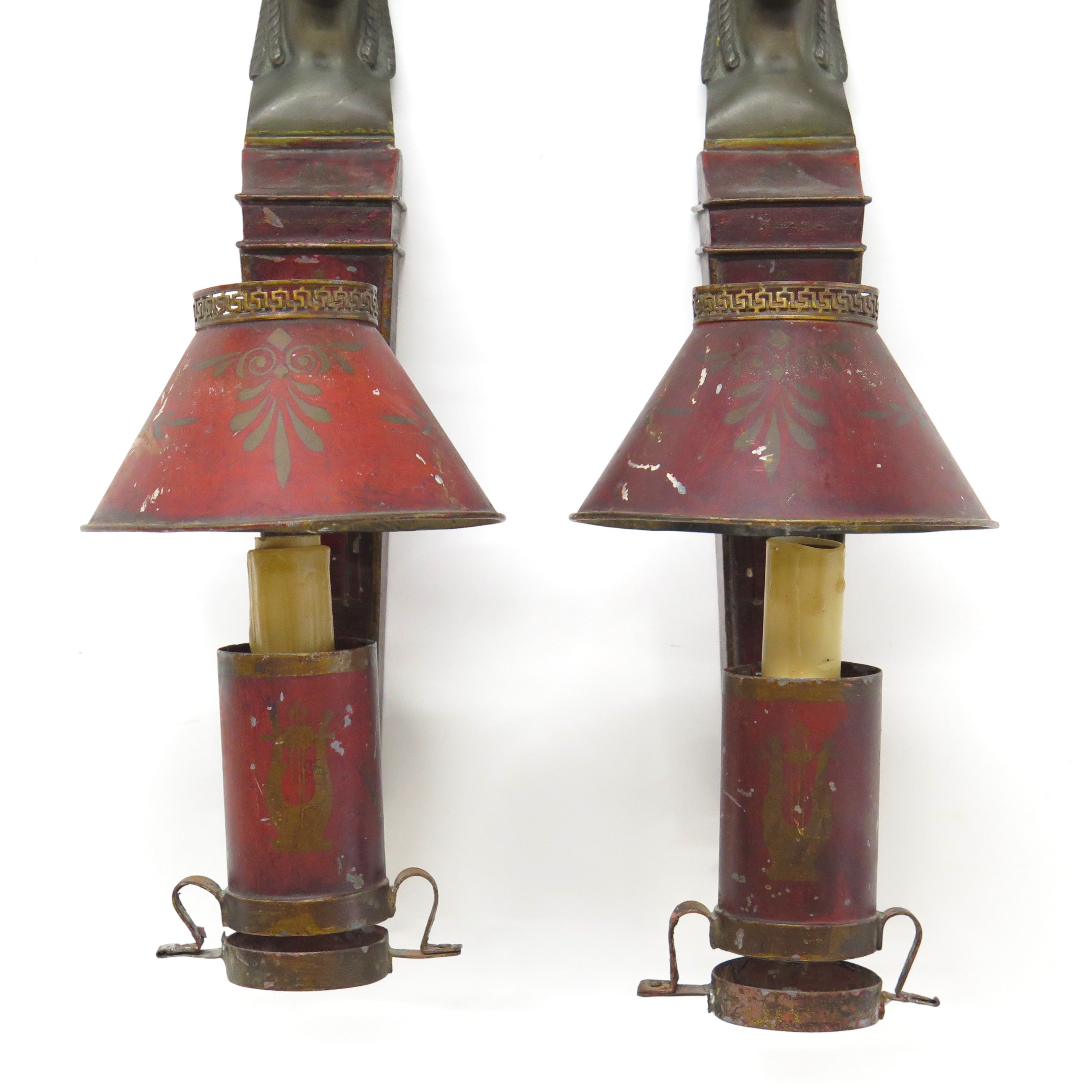 Pair of French Empire Tole Argand Wall Sconces