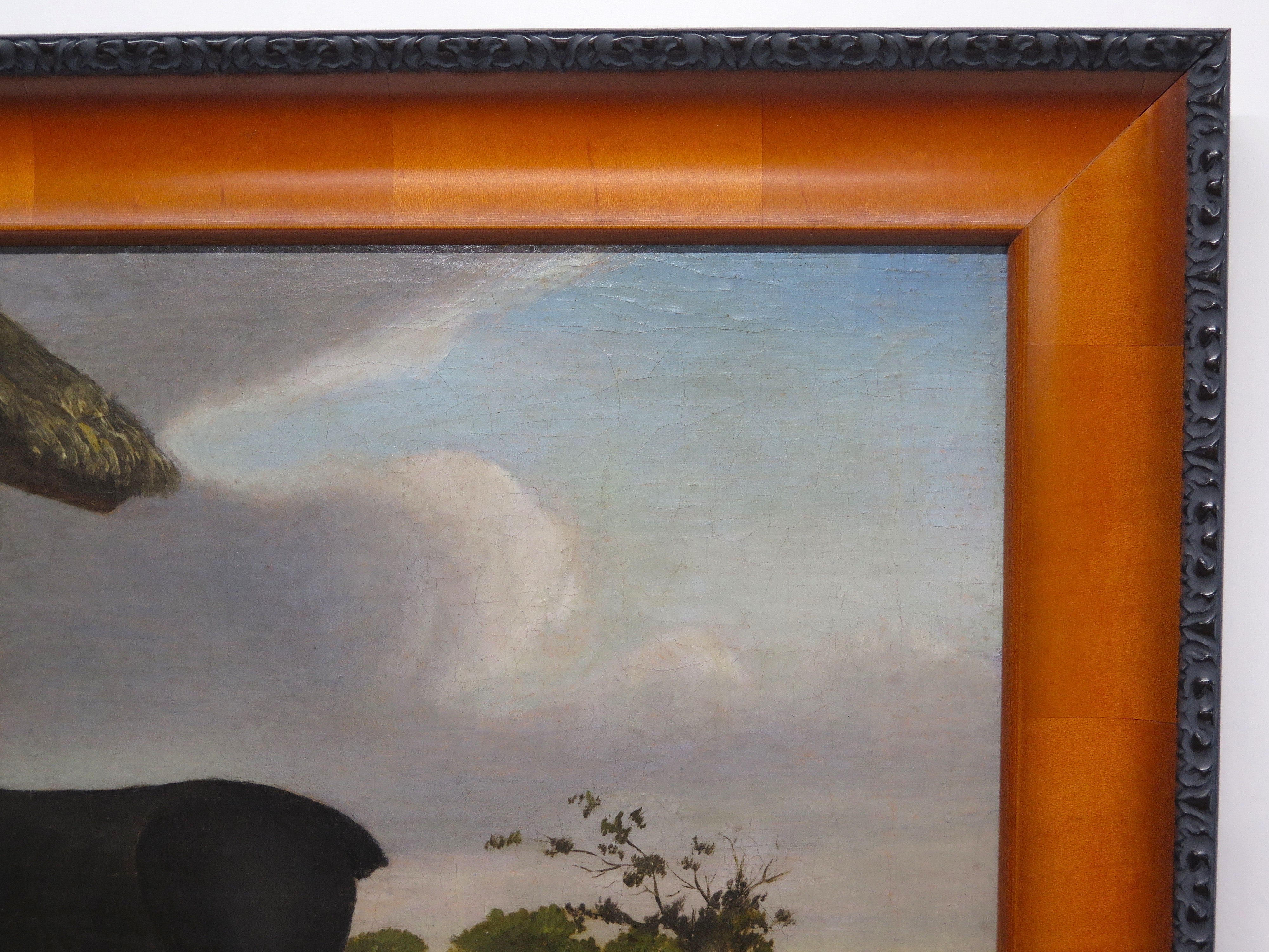 A Nicely Painted English School Oil on Canvas of a Black Horse in a Landscape