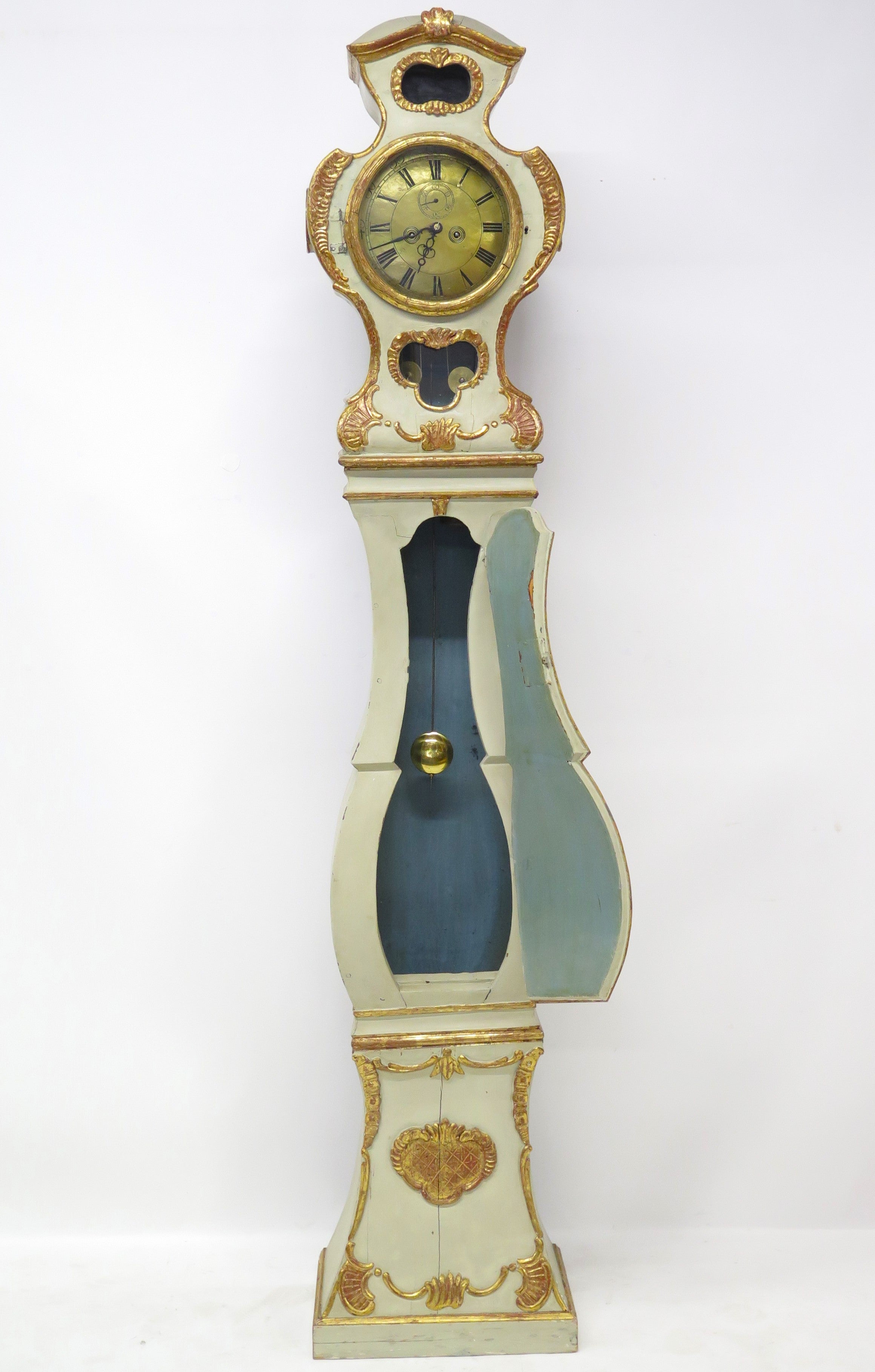 Baroque Paint and Parcel Gilt Longcase Clock