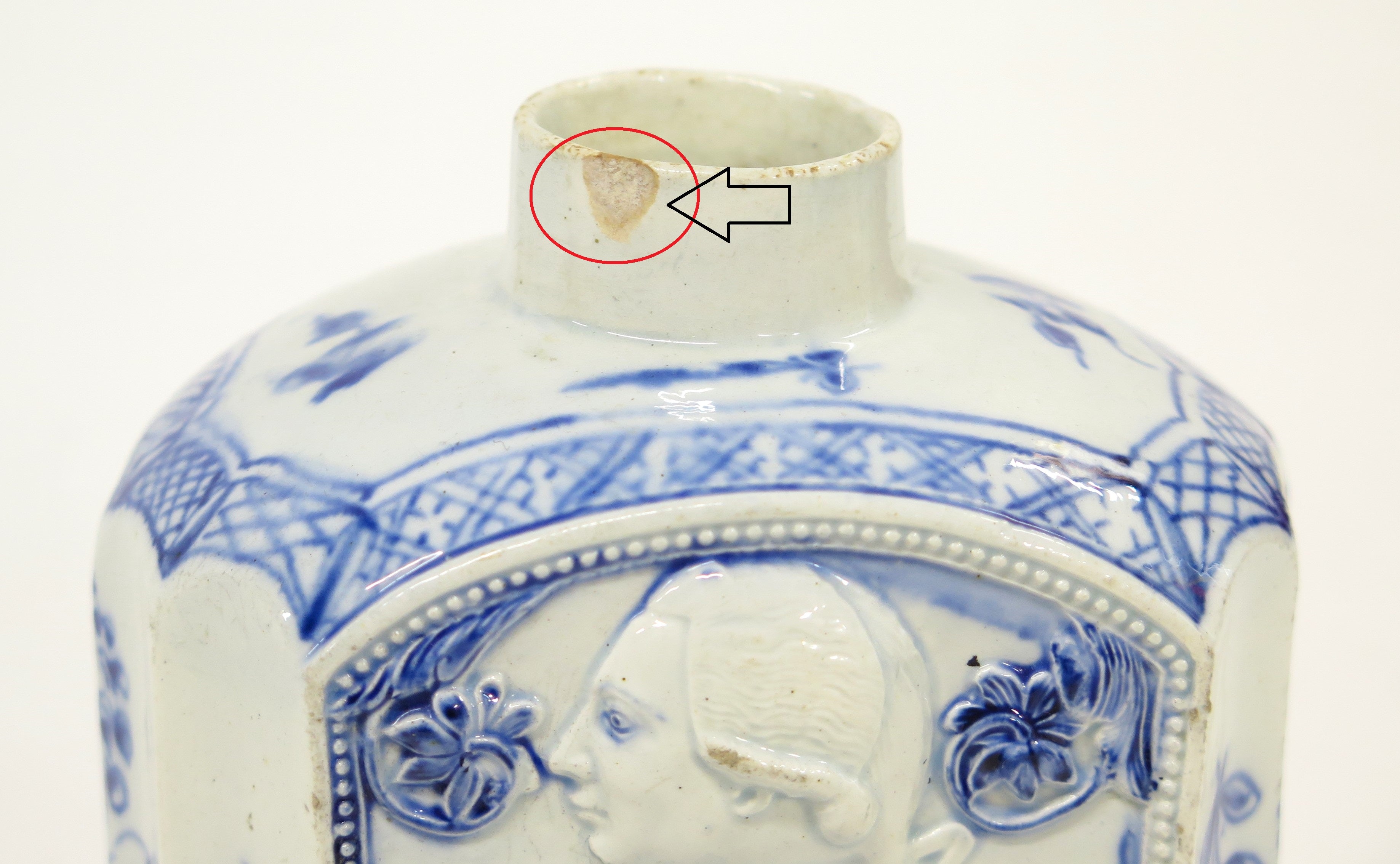 A Fine Pottery Painted Blue Pearlware Tea Canister with Profile of King George III