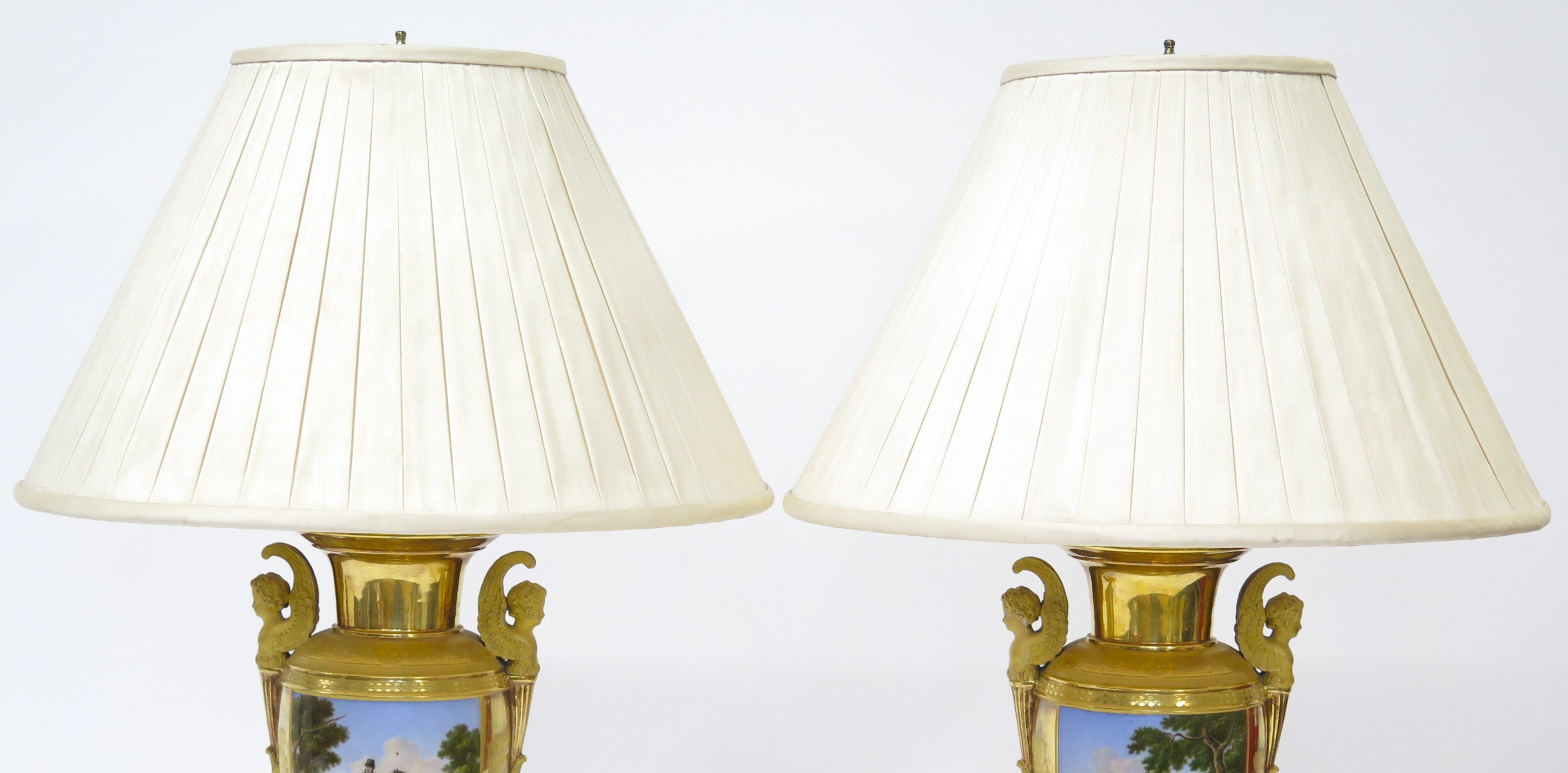 Pair of Gilt Bronze and "Old Paris" Porcelain Neoclassical Table Lamps