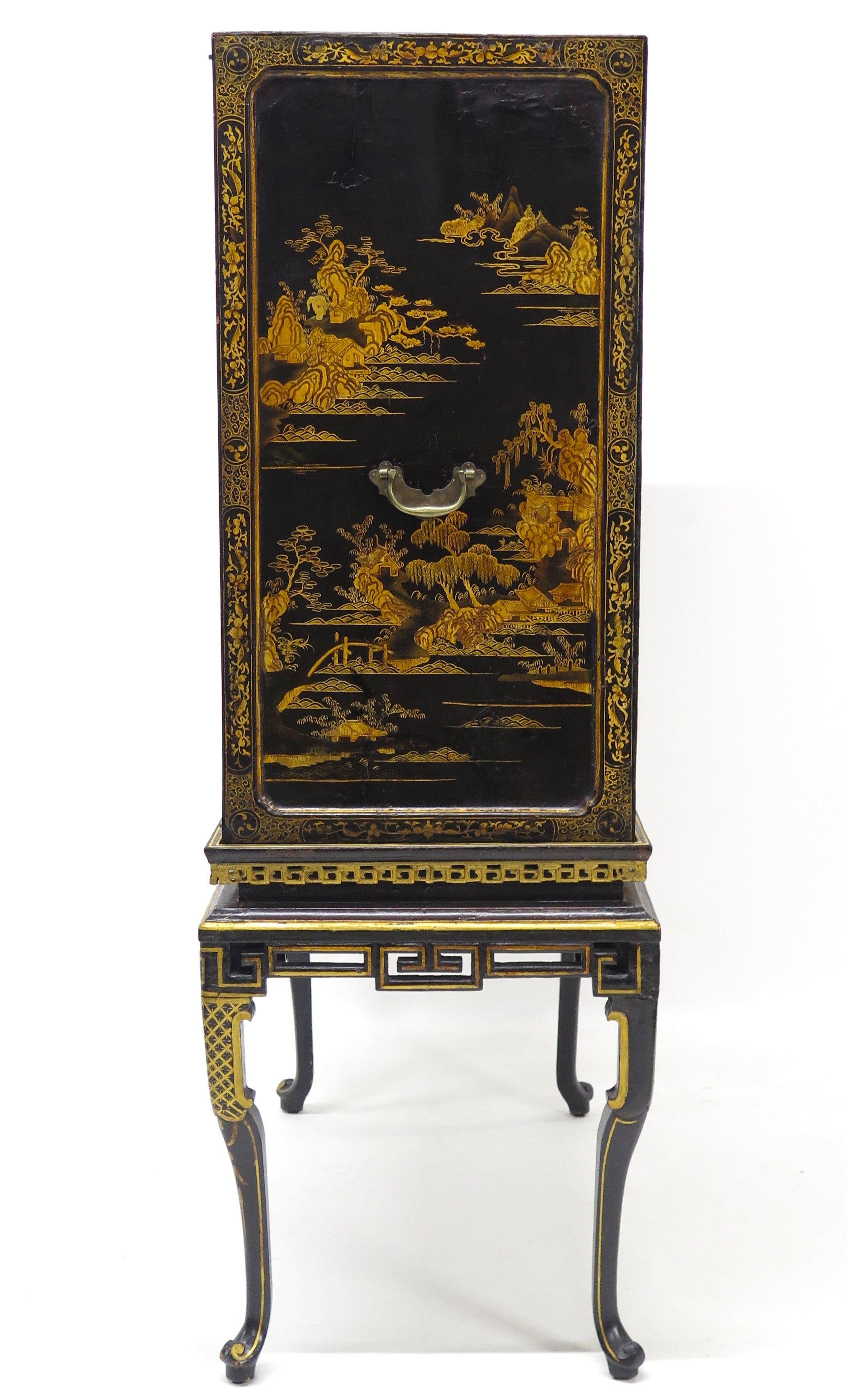Late 18th Century Rectangular Chinese Export Lacquered Cabinet on Stand