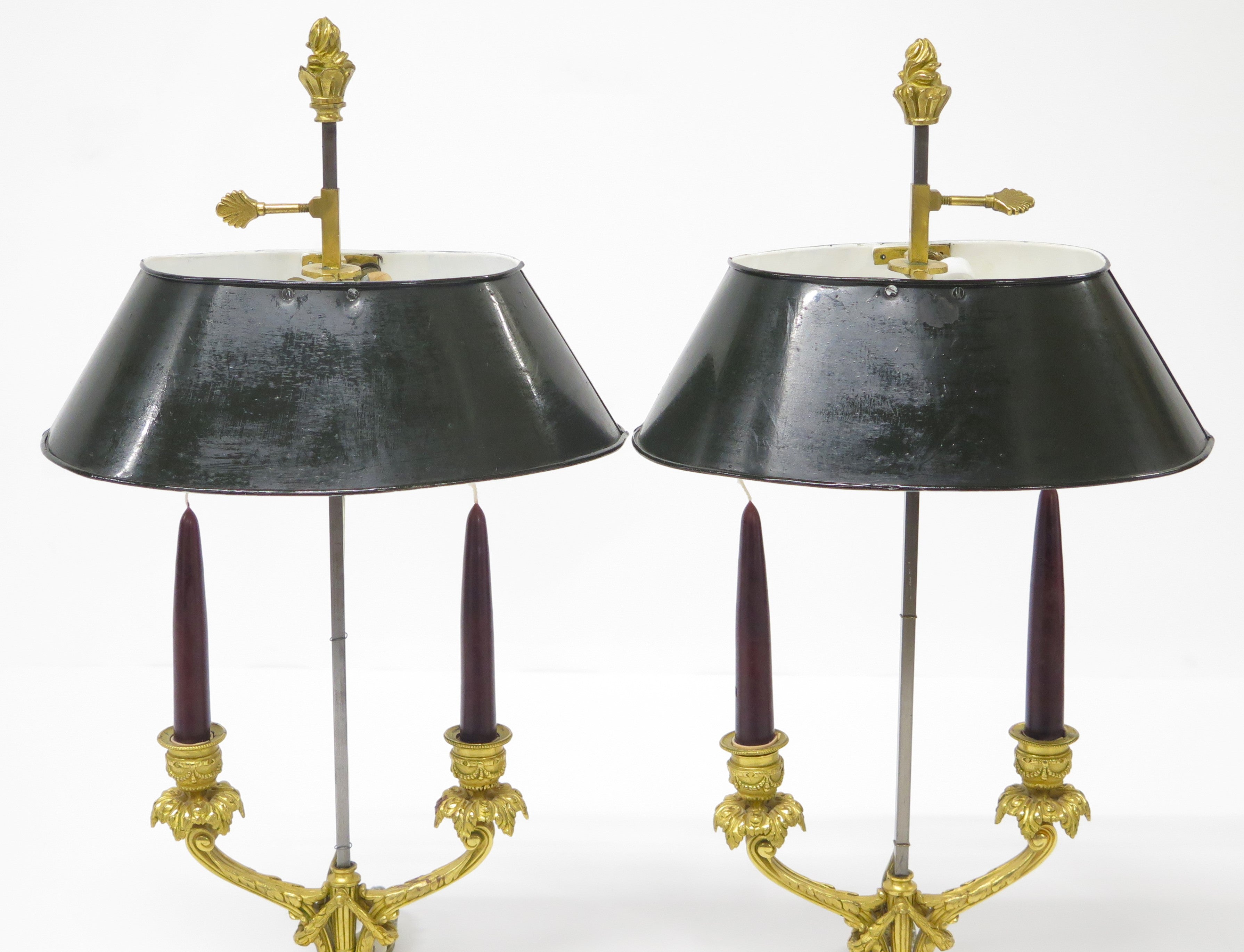 A Pair of Louis XV Style Ormolu Two-Light Bouillotte Lamps