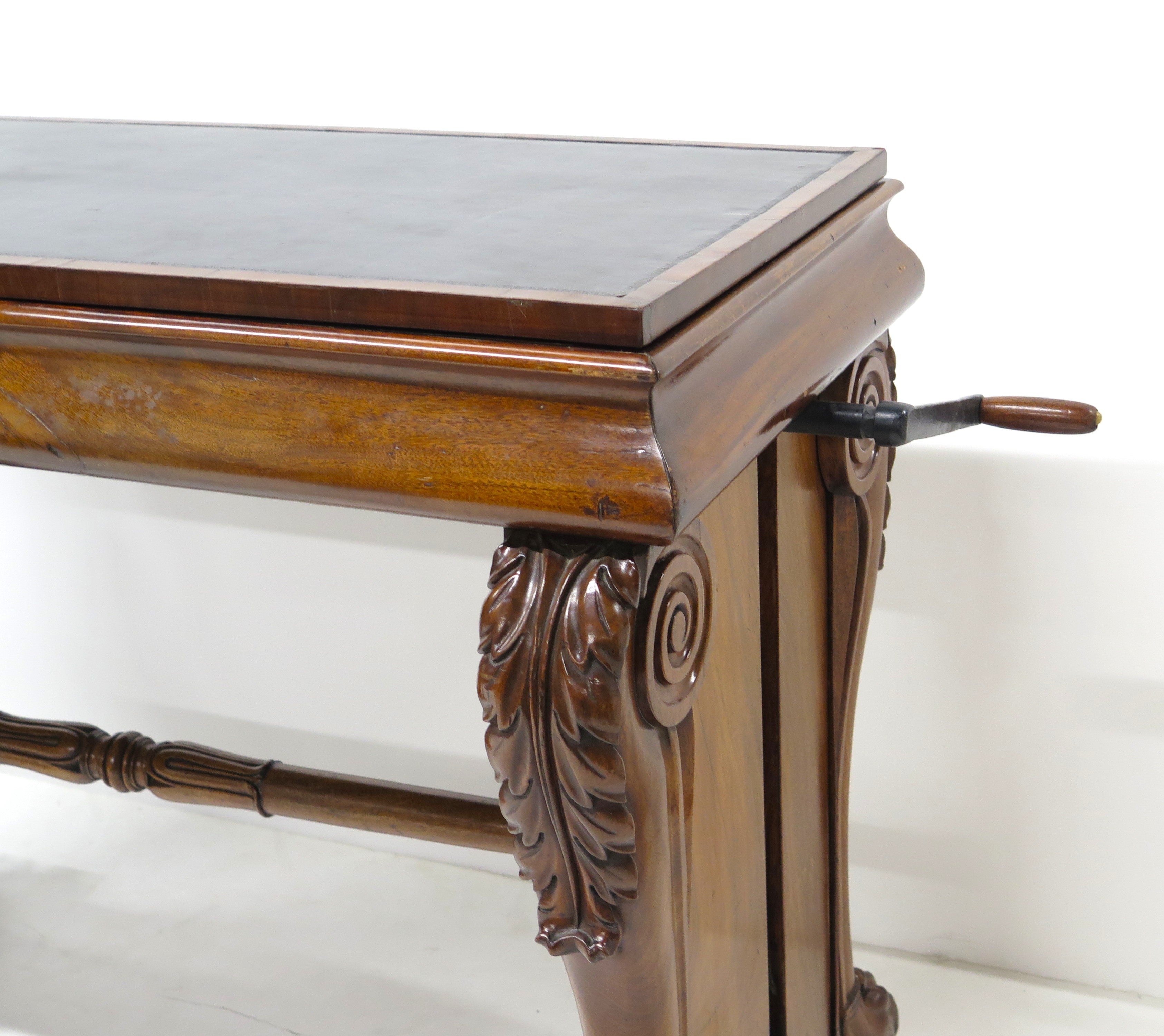 William IV Mahogany Stretcher Based Library Table with Black Leather Top