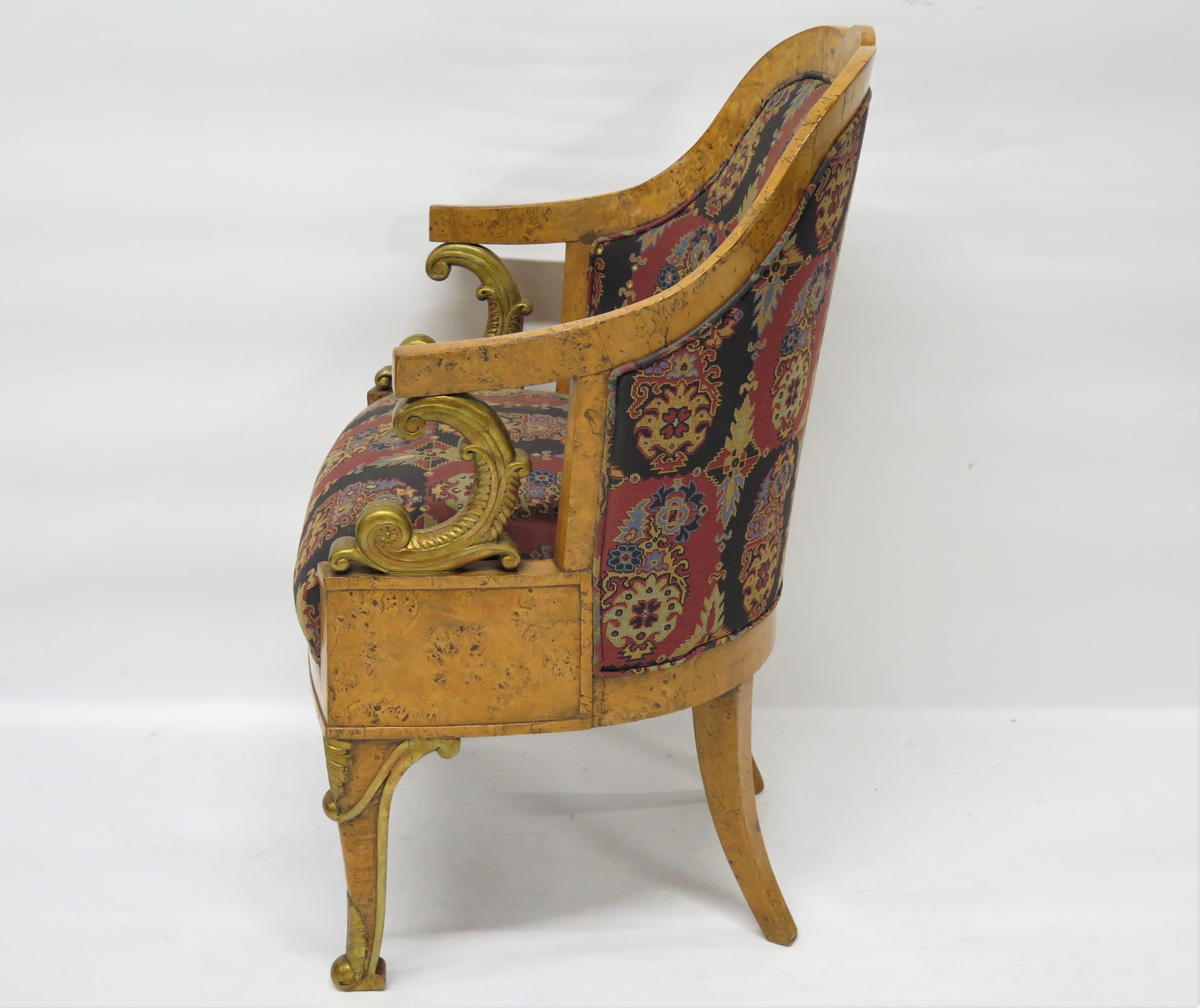 A Charles X Birch Tub Form  Arm Chair