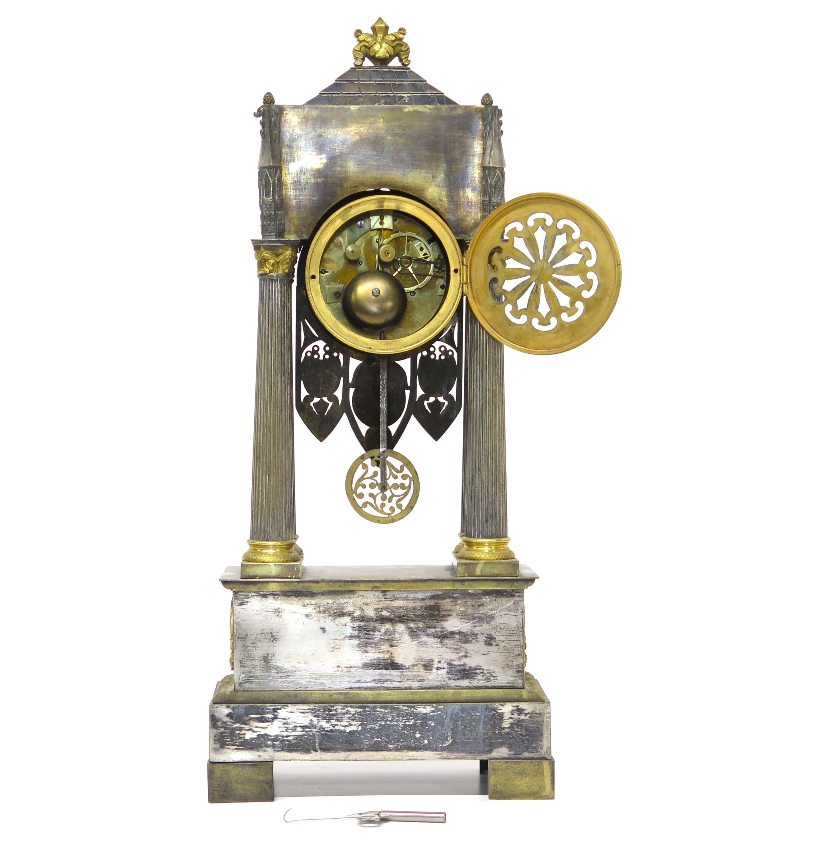 Charles X Gold and Silver Gilt Mantel Clock in the Gothic Taste