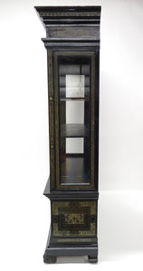 North Italian Ebonized Marquetry Inlaid Vitrine Cabinet Illuminated