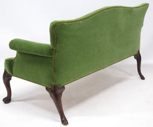 Early George II Settee, circa 1730s, in Moss Green Mohair Velvet