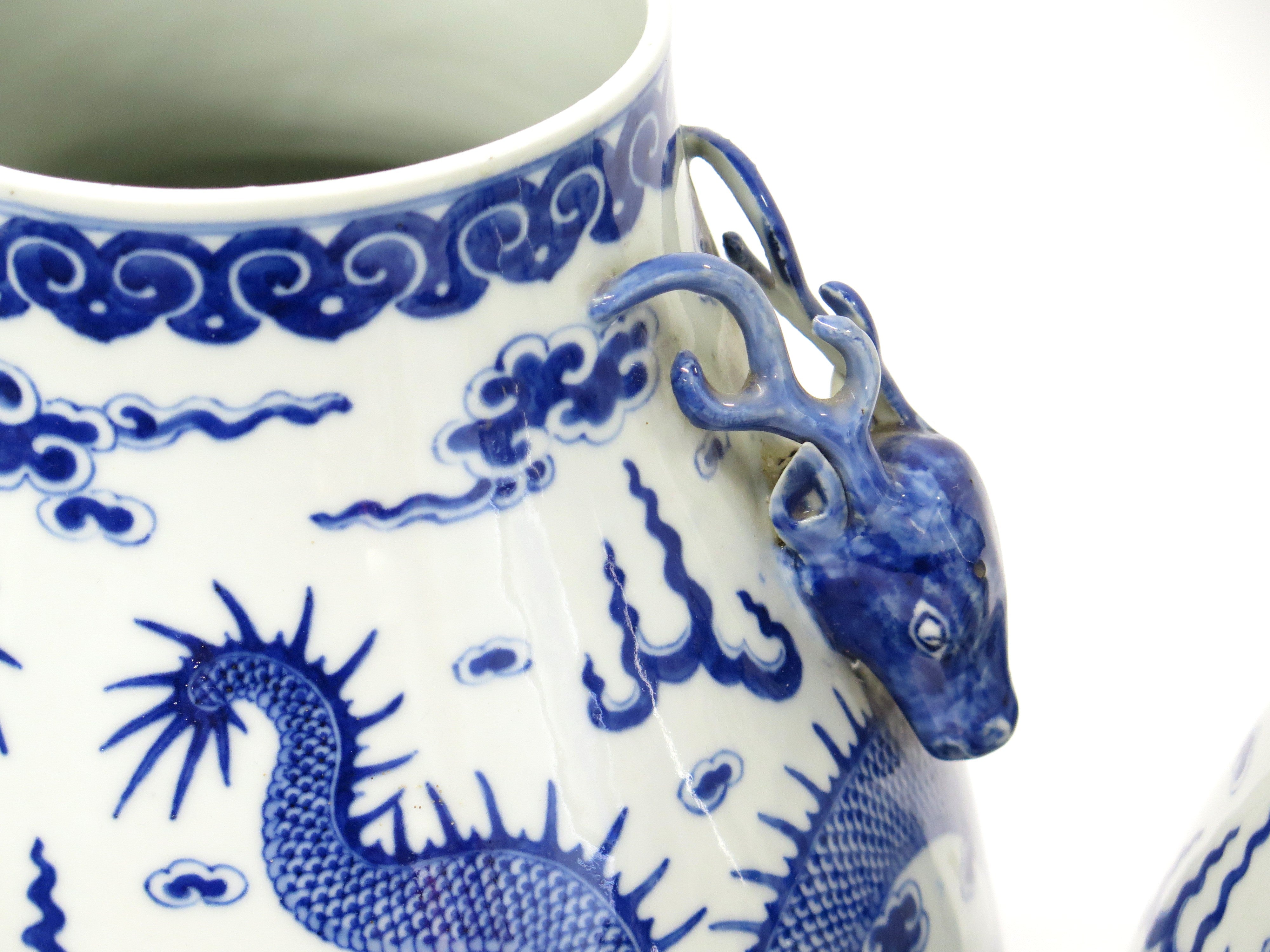 A Pair of Chinese Blue and White Gu form Vases