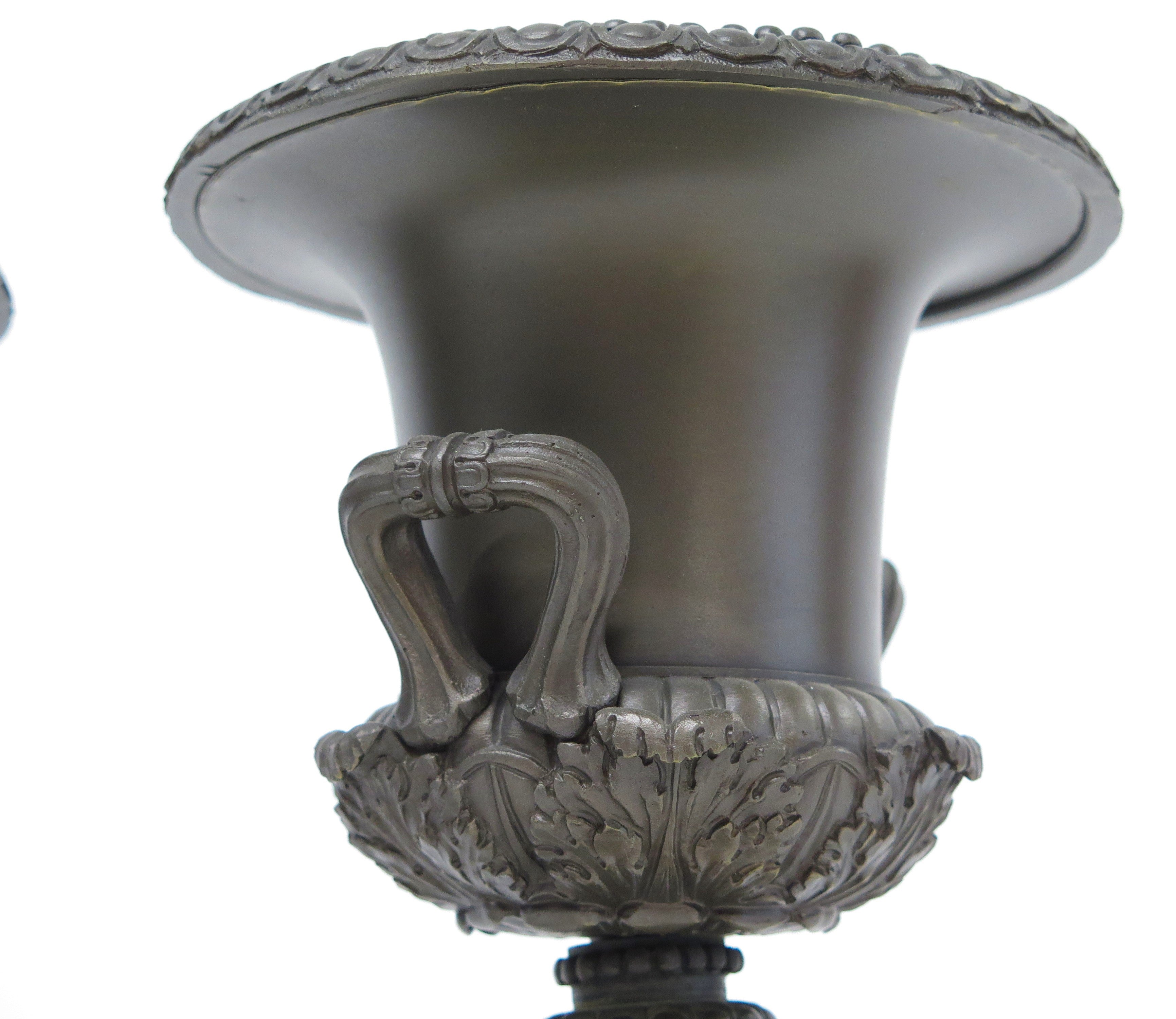 A Pair of French Restoration Patinated Bronze and Siena Marble Vases