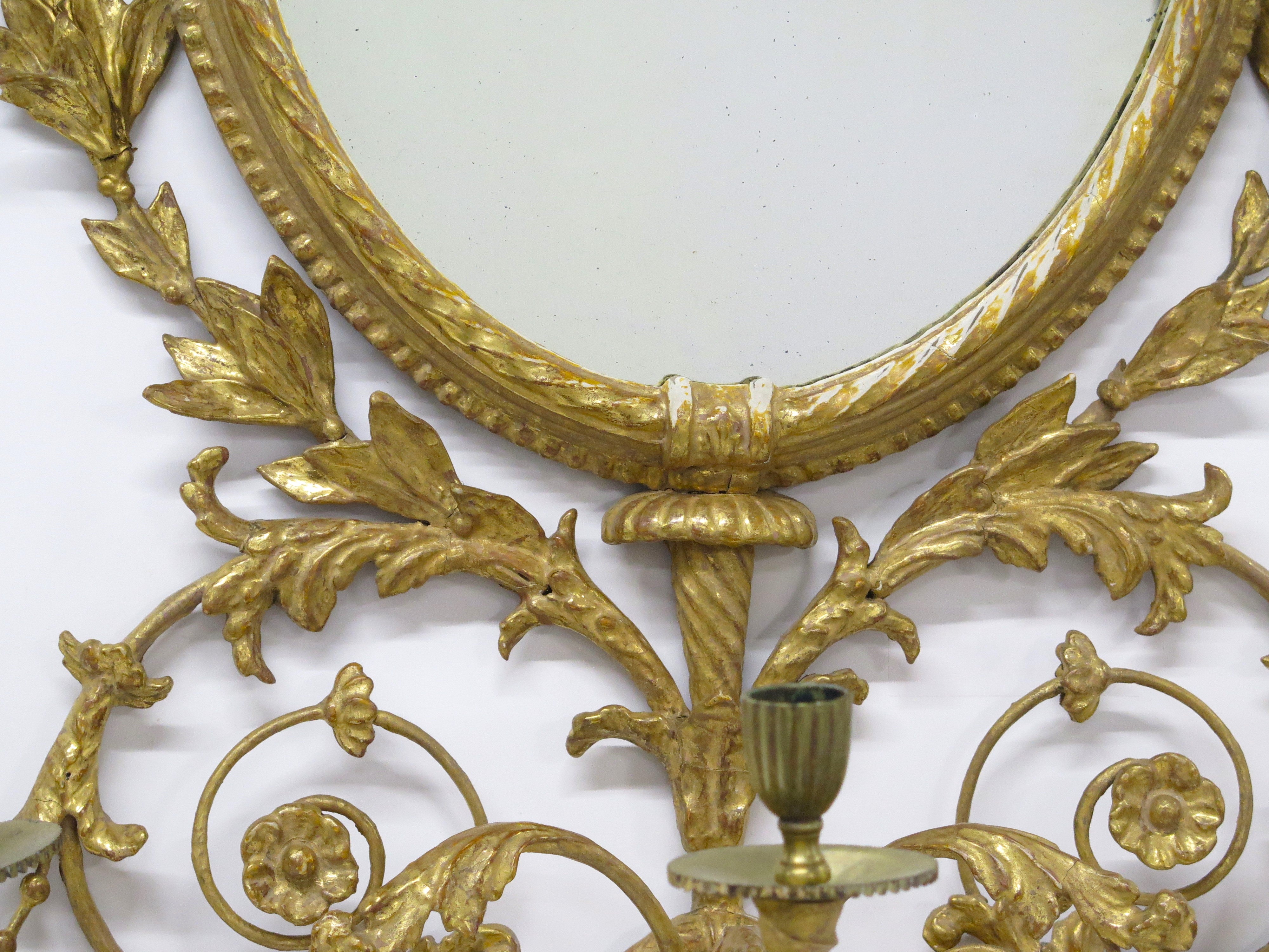 Pair of Georgian Revival Robert Adam-Style 3-Light Girandoles