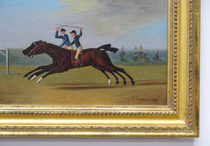 Late Georgian Oil on Canvas Horses with Jockeys