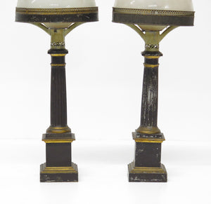 Pair of Tole Carcel "Sinumbra" Table Lamps with Etched Glass Shades