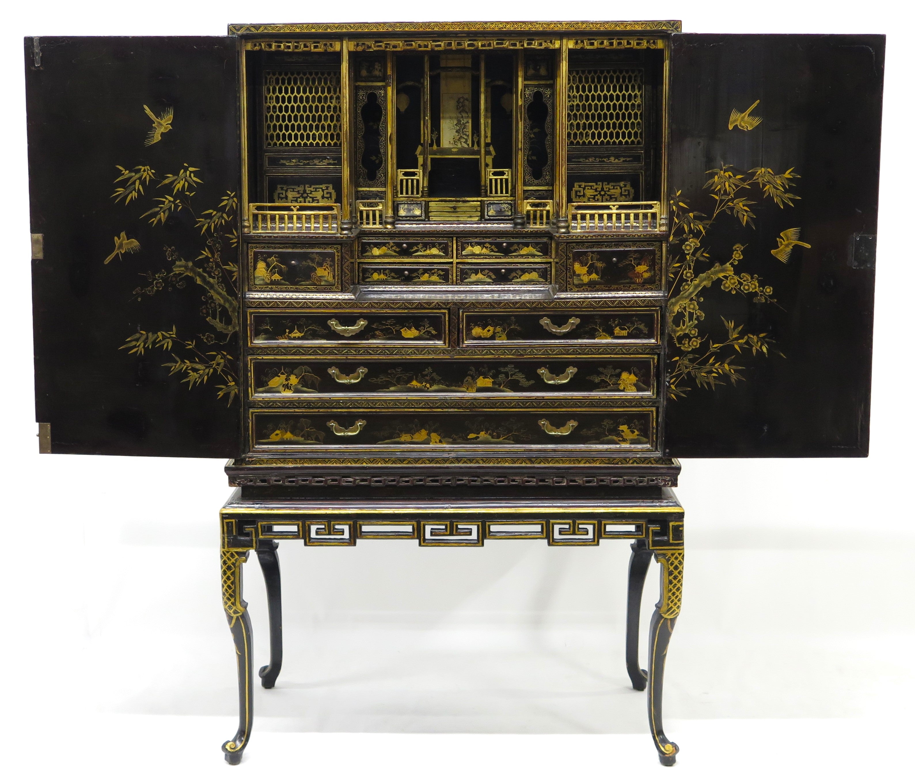 Late 18th Century Rectangular Chinese Export Lacquered Cabinet on Stand