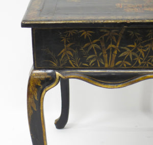 Chinese Export for The English Market Black Laquered Two Drawers Side Table