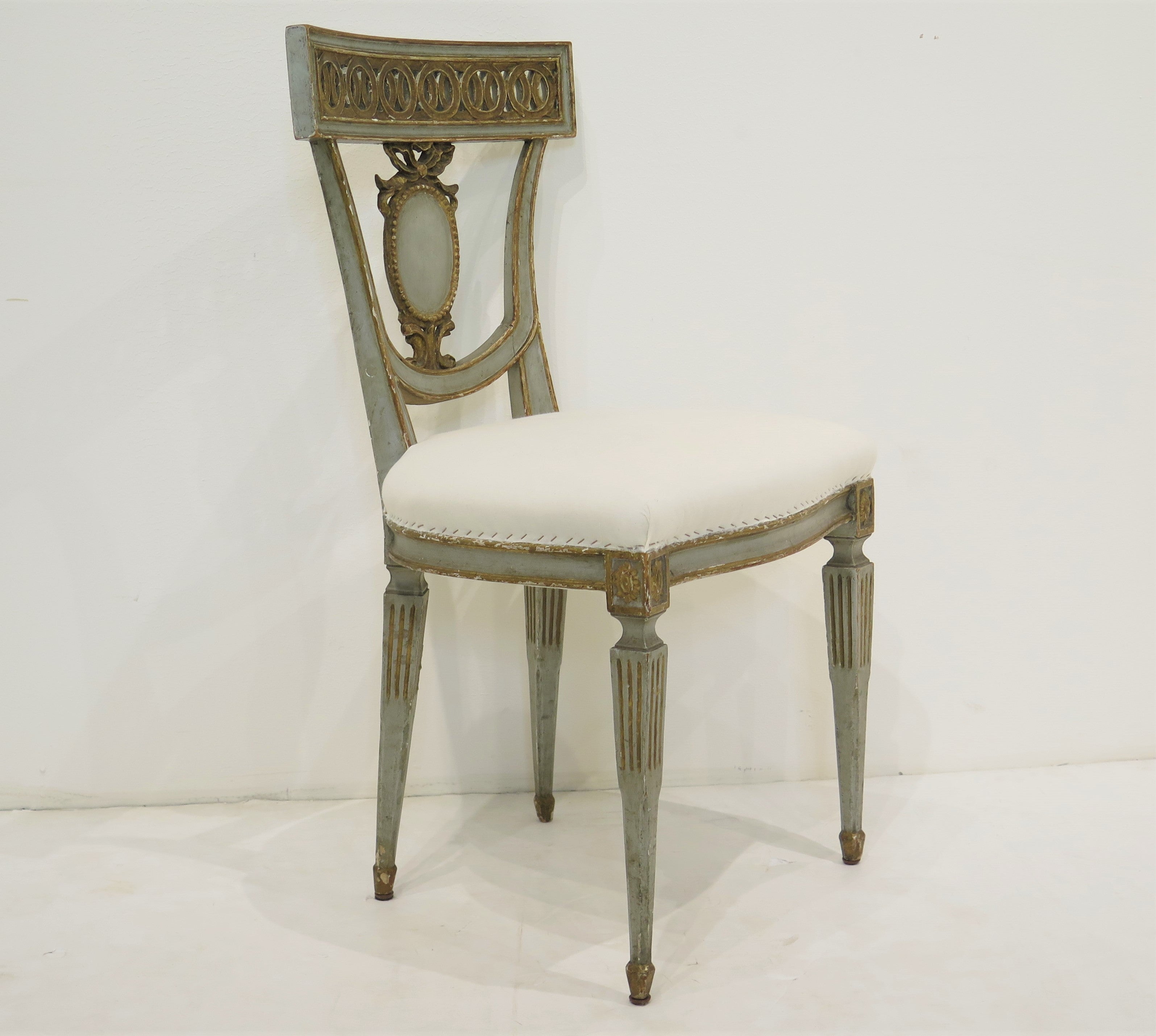 Set of Six (6) Italian Neoclassical Style Side Chairs / Paint and Parcel Gilt