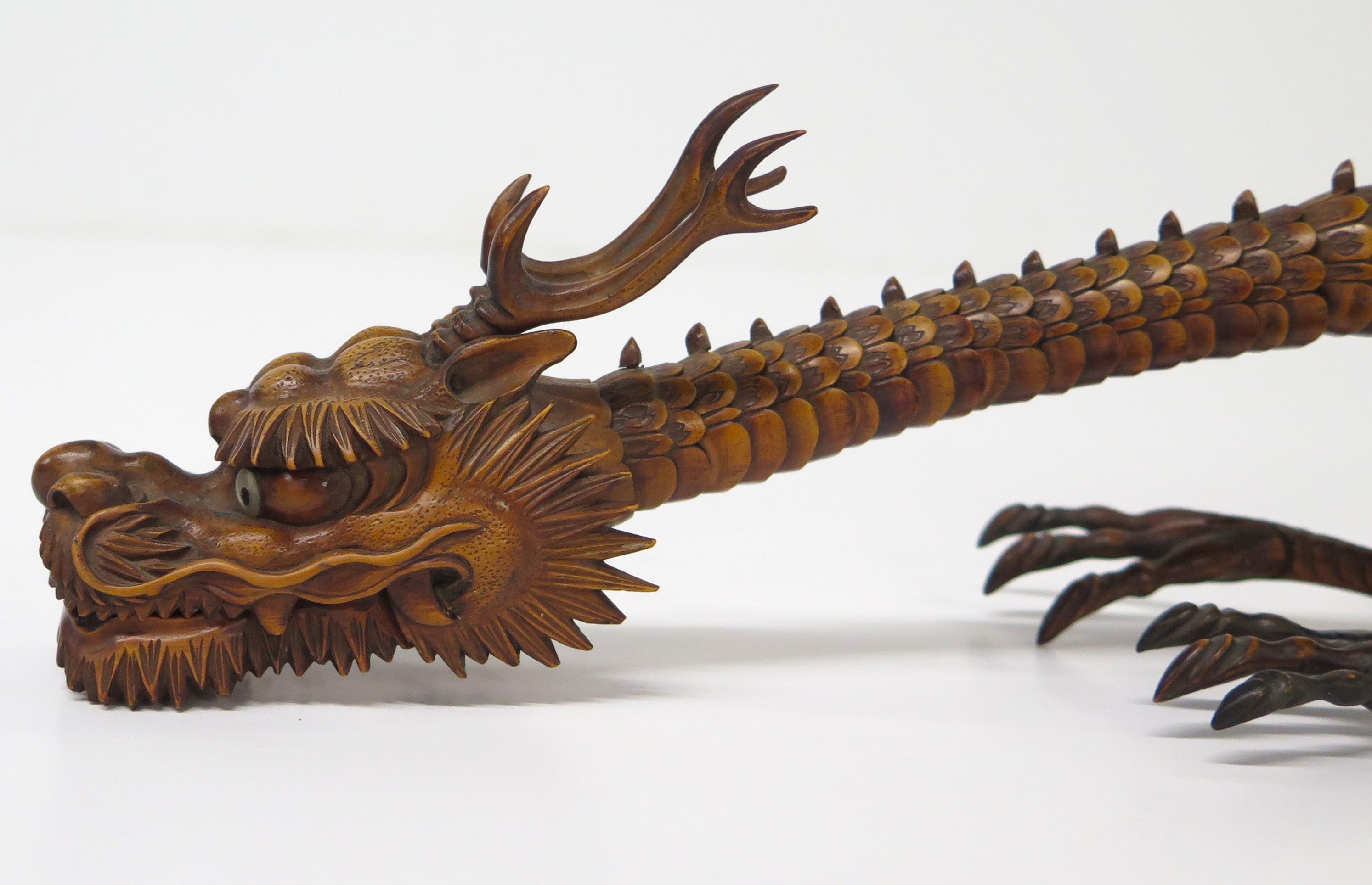 Antique Japanese Carved Boxwood Jizia-Okimono of a Dragon