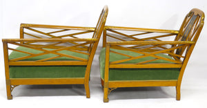 Pair of Satinwood Lounge Chairs in a Chinese-Chippendale-Style