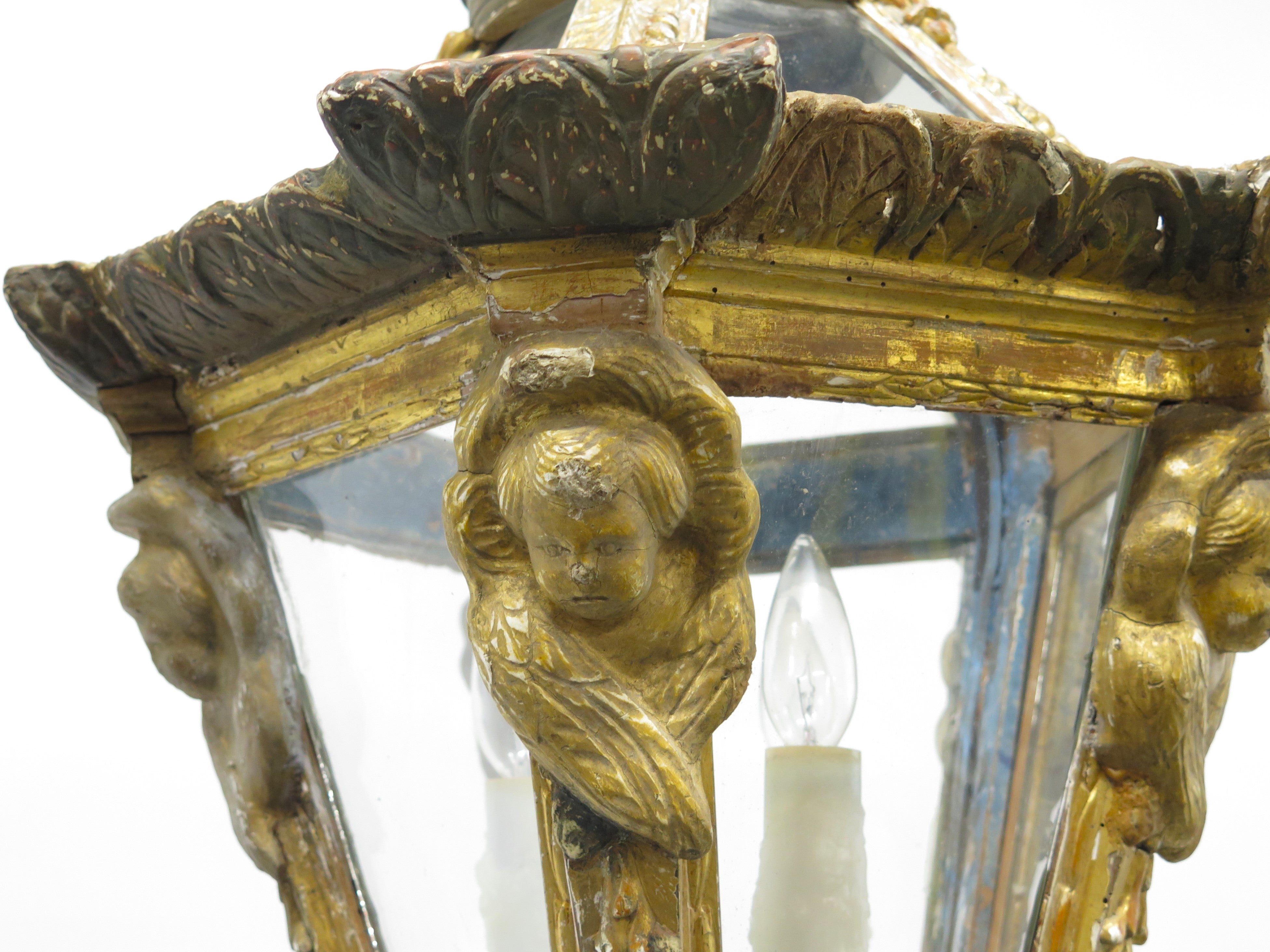 An Italian Gilt Wood Three Light Lantern