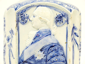 A Fine Pottery Painted Blue Pearlware Tea Canister with Profile of King George III