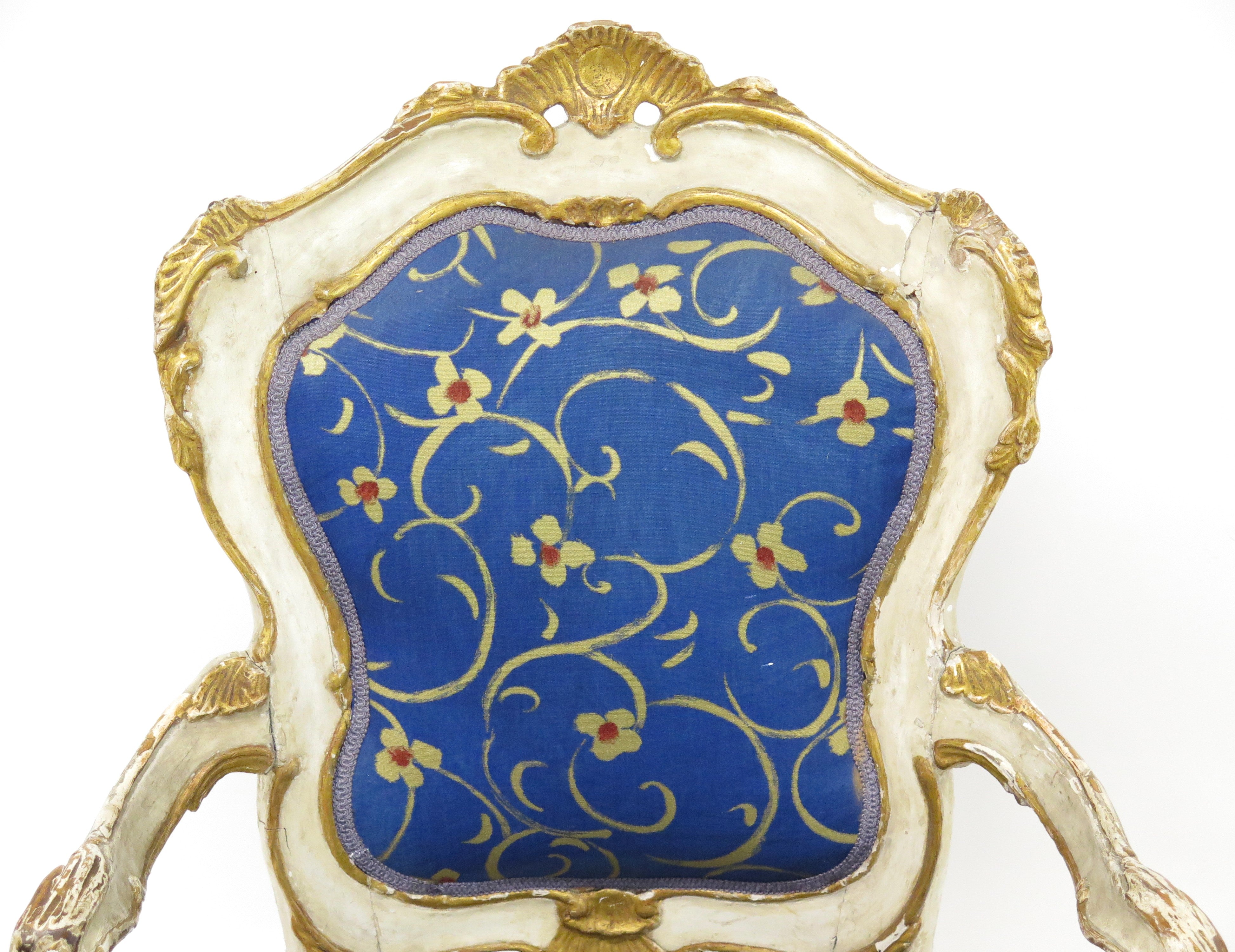 A 19th Century Venetian Painted and Parcel Gilt Arm Chair in the Rococo Style