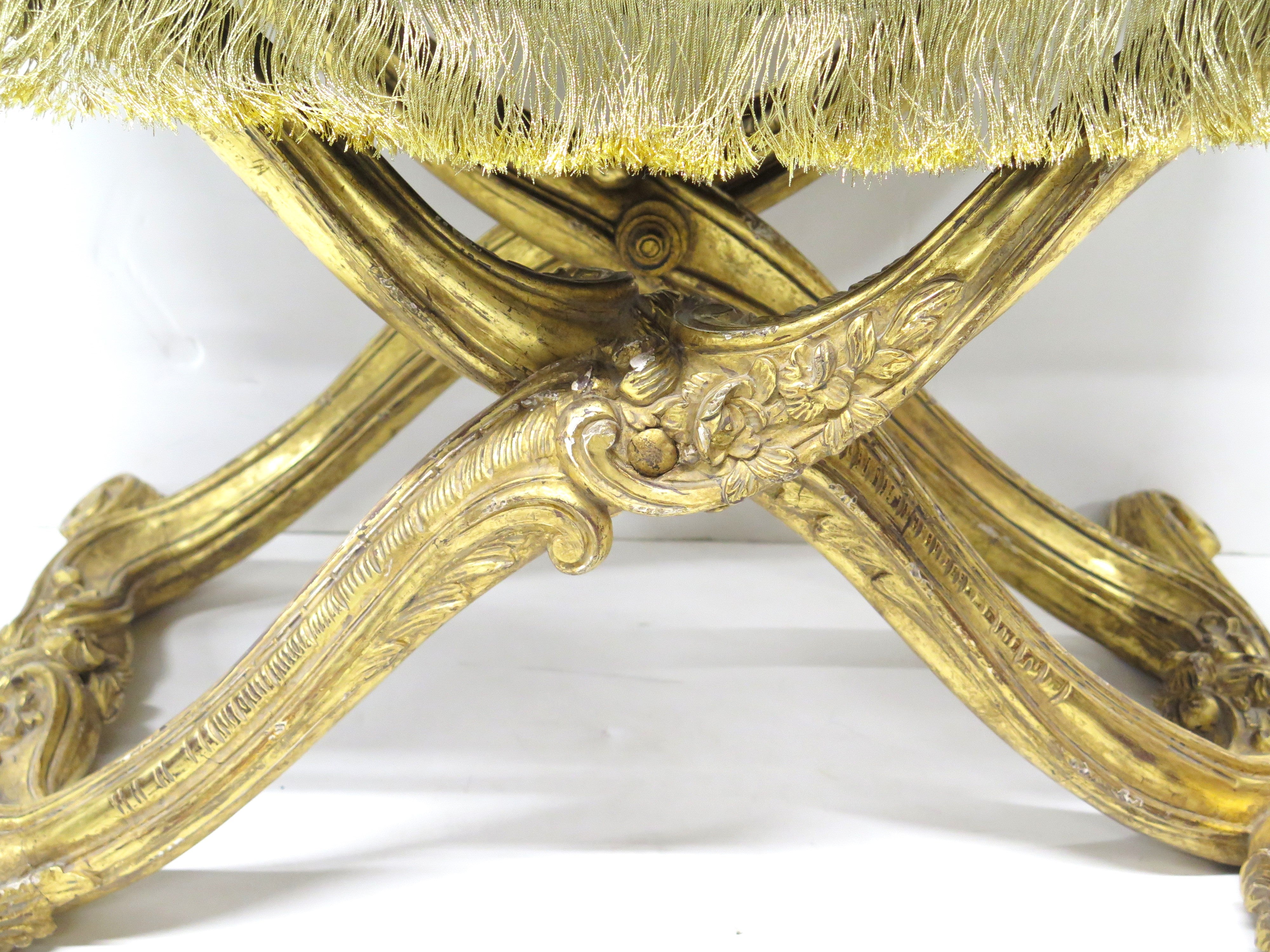 Louis XV-Style Giltwood X-Shaped Folding Stool / Curule Seat