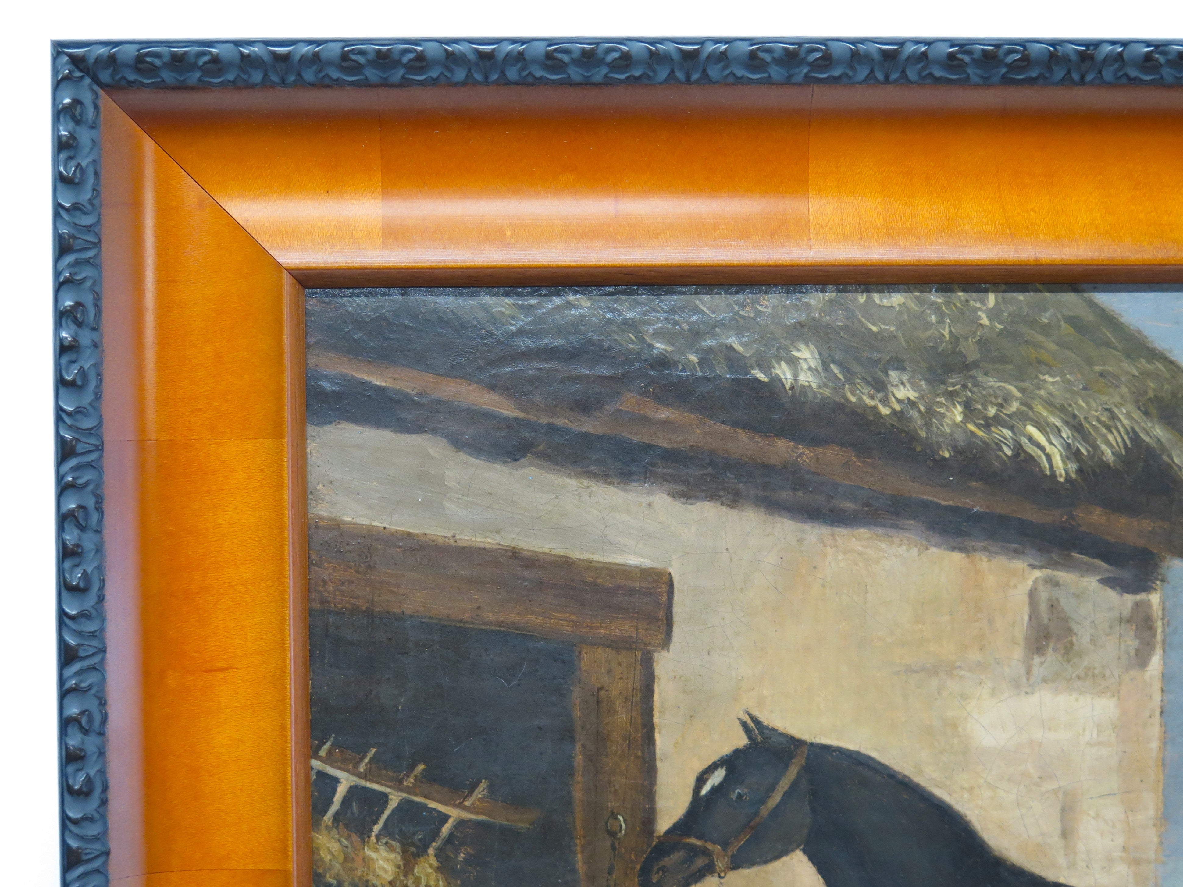 A Nicely Painted English School Oil on Canvas of a Black Horse in a Landscape