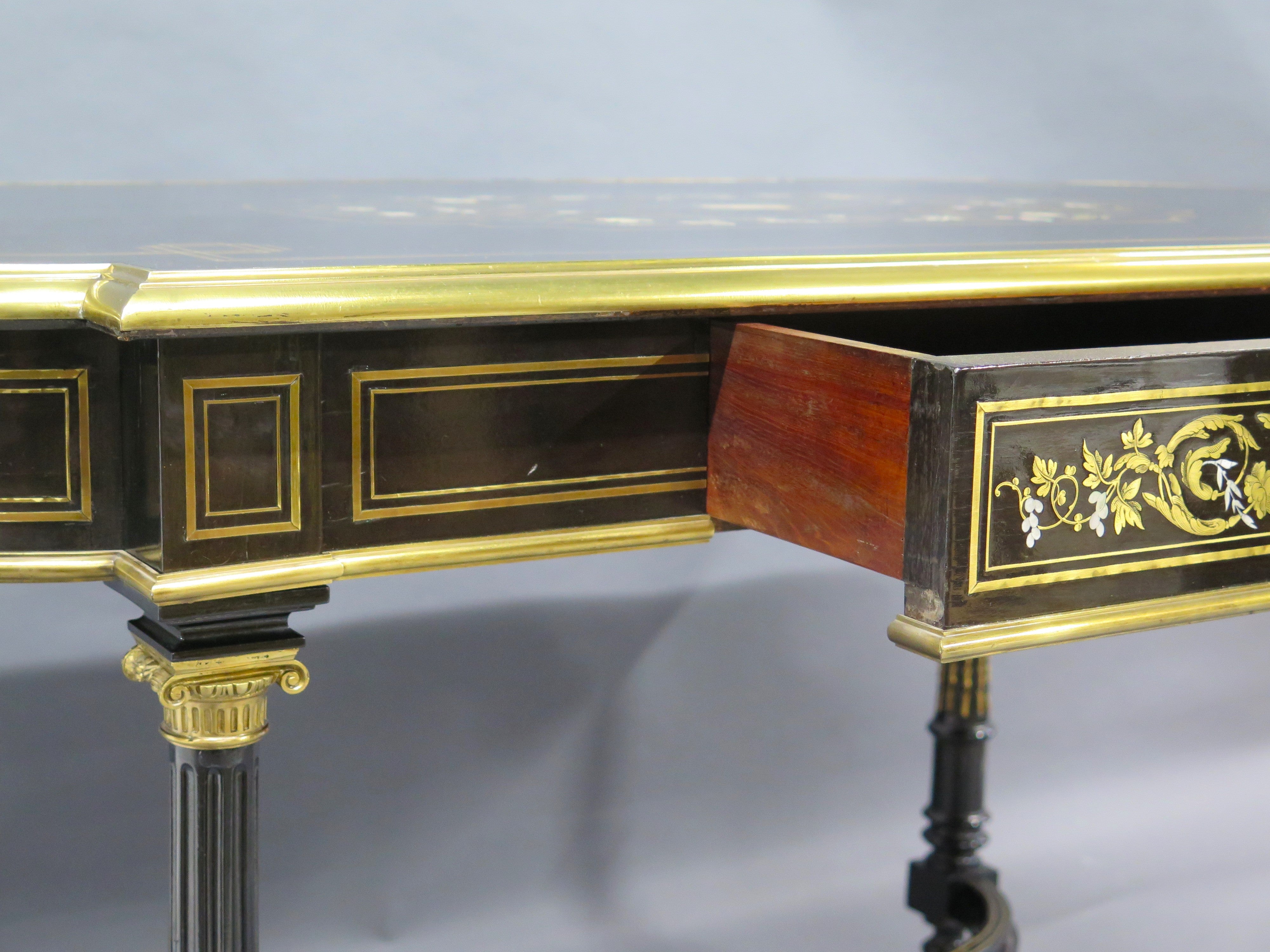 Napoleon III Center Table with Bone, Mother of Pearl, and Brass Inlay