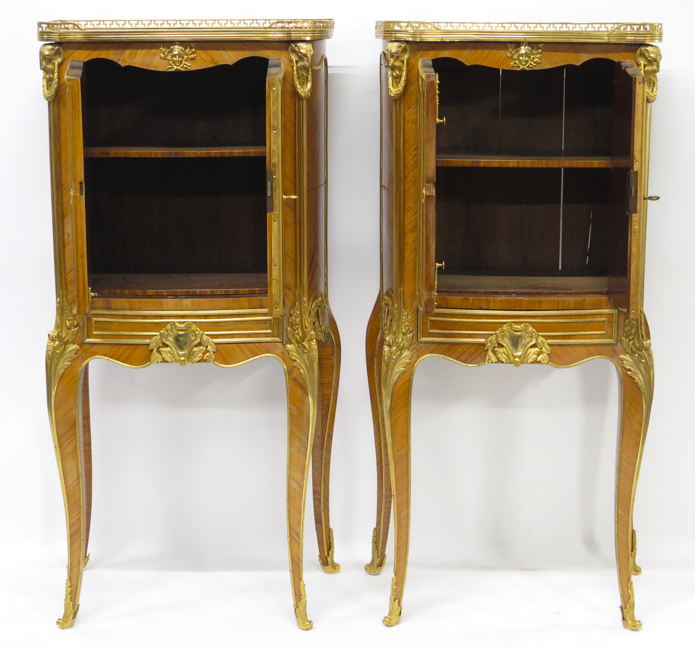 A Matched Pair of Louis XV / Transitional Ormolu-Mounted Parquetry Cabinets